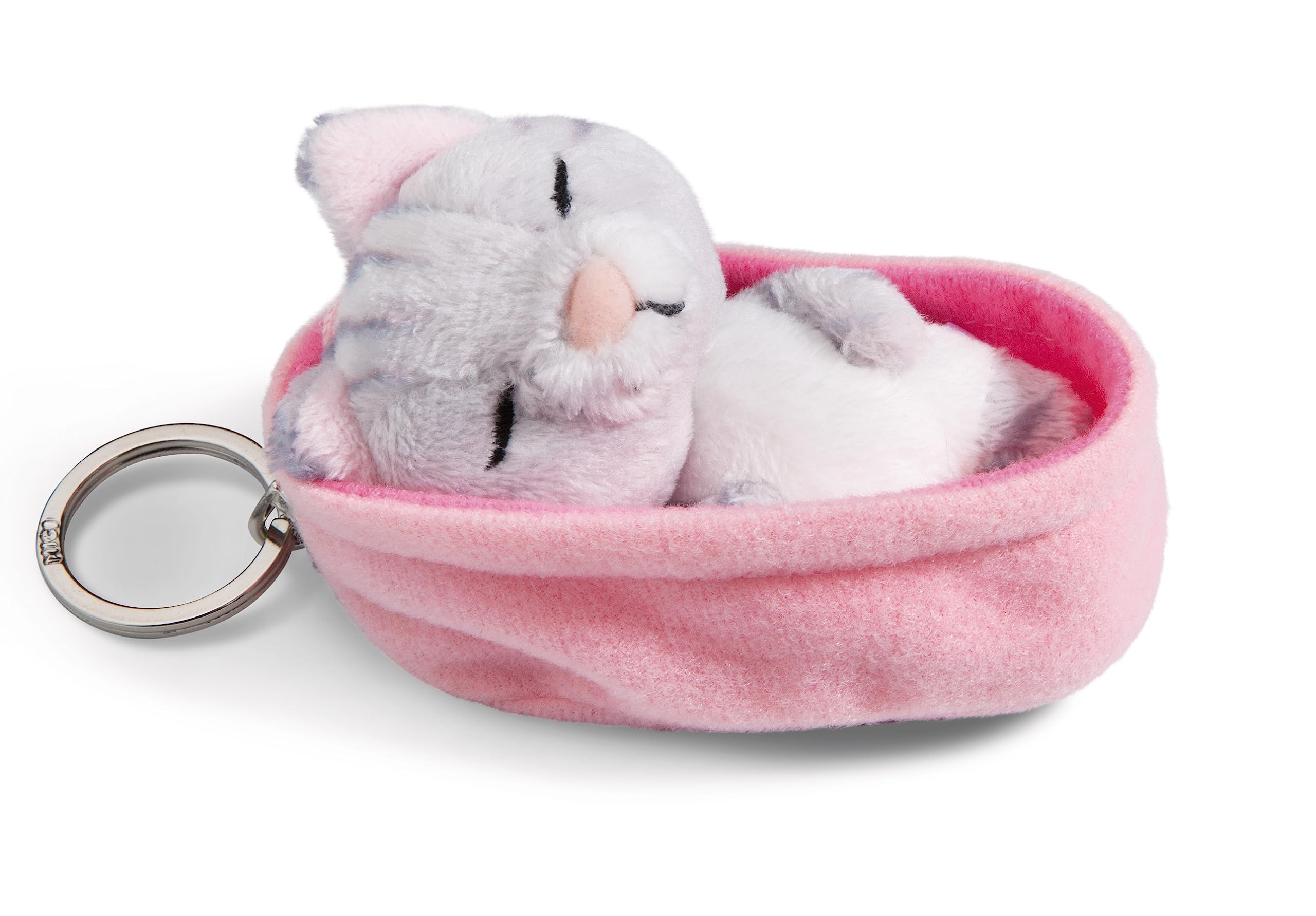 NICI Breloczek do kluczy Sleeping Pets śpiący kotek szaro-pasiasty w koszyczku 8cm