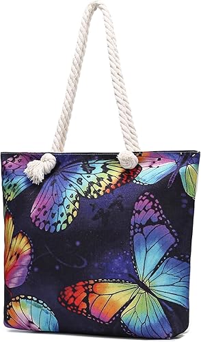 Miniatura 2 de Bolsas de mano con asa de cuerda, bolsa grande con asas de cuerda, lona resistente, reutilizable, bolsa de compras para comestibles, bolsa de playa