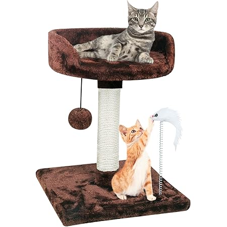 Amazon Com 67i Cat Tree Cat Tower With Natural Sisal Scratching Posts Cat Activity Platform Furniture With Hanging Ball And Spring Plush Mouse Toys For Kitten Small Cats Climb Relax Play Brown