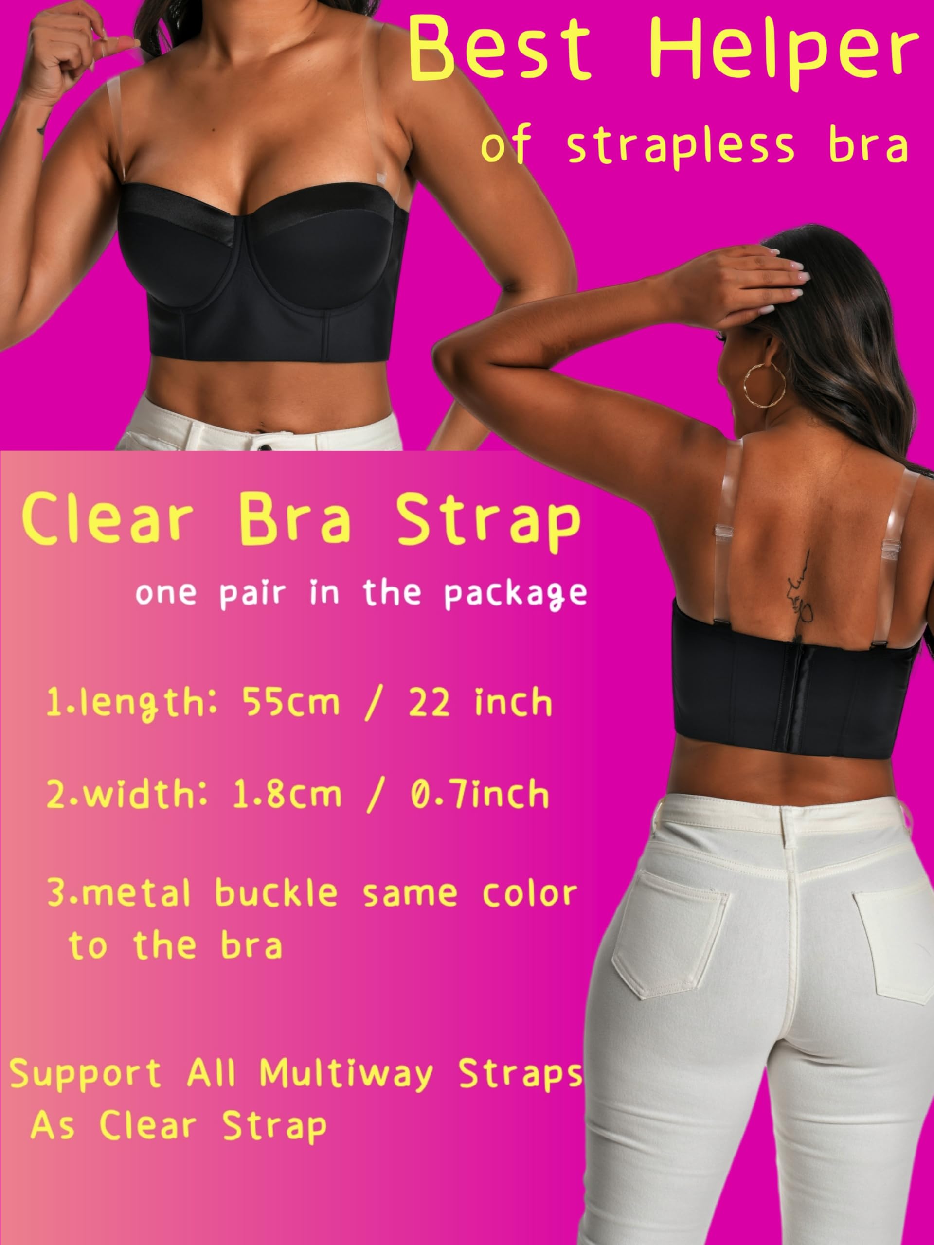 Women Longline Strapless Bra Back Smoothing Support with Clear Straps for Big Bust Fat, No Move on Wedding Party C/D/DD/DDD: 42DDD Red