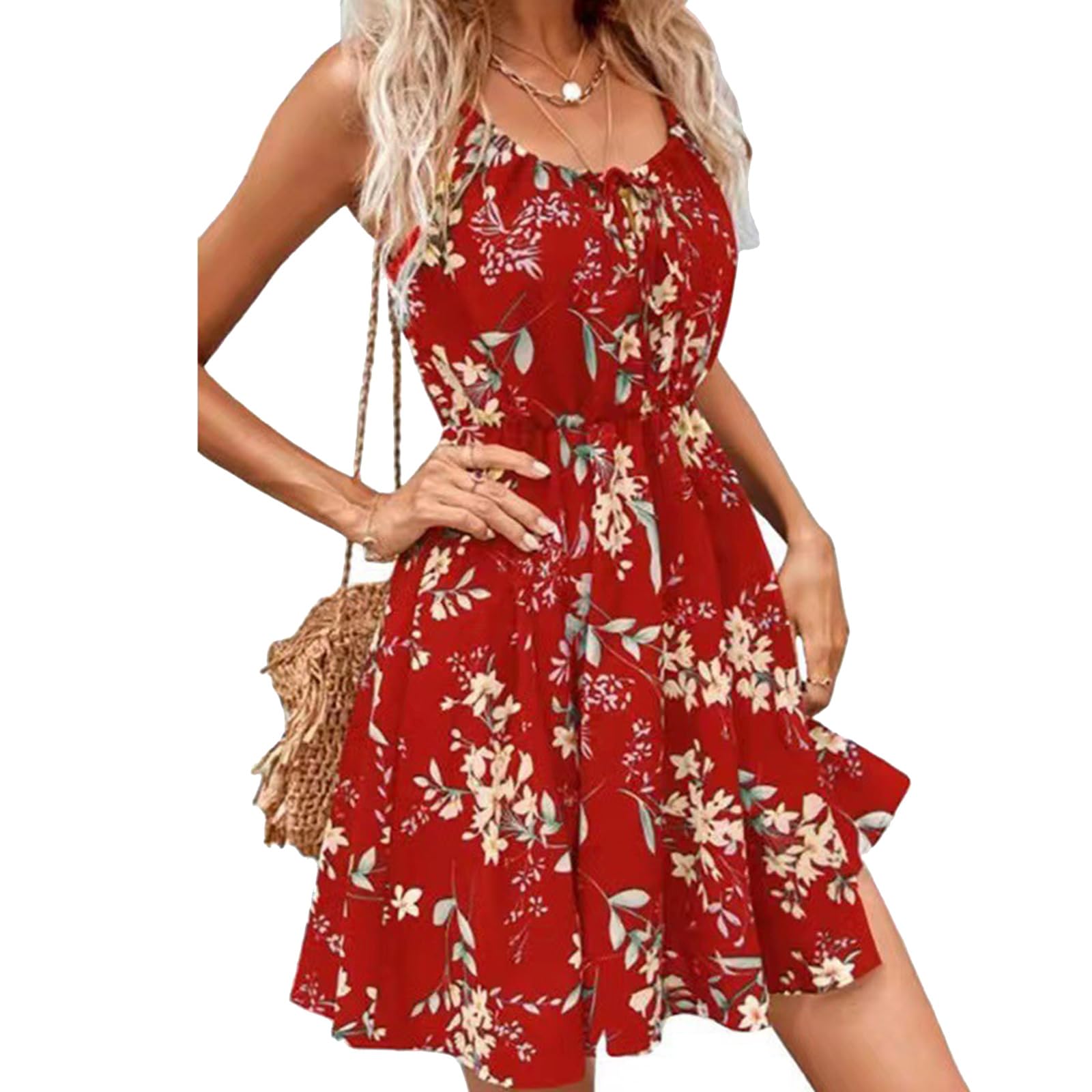 2025 Summer Spring Spaghetti Strap Dress Cocktail Swing A line Floral Cute Mini Sleeveless Sundress for Women