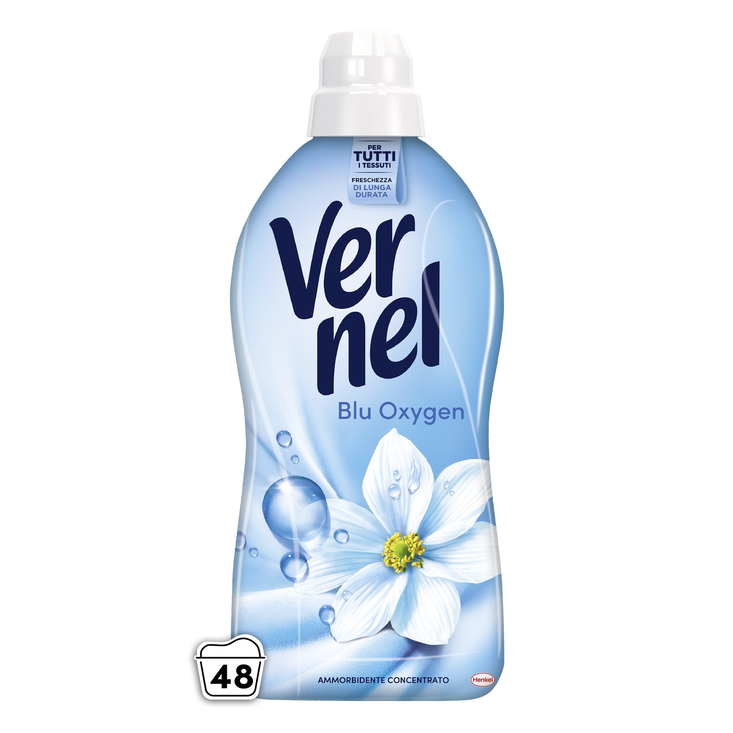 Ammorbidente Concentrato Vernel Blu Oxygen (10 x 48 lavaggi), Ammorbidente Concentrato per Tutti i Tessuti, Morbidezza Irresistibile e Freschezza di Lunga Durata