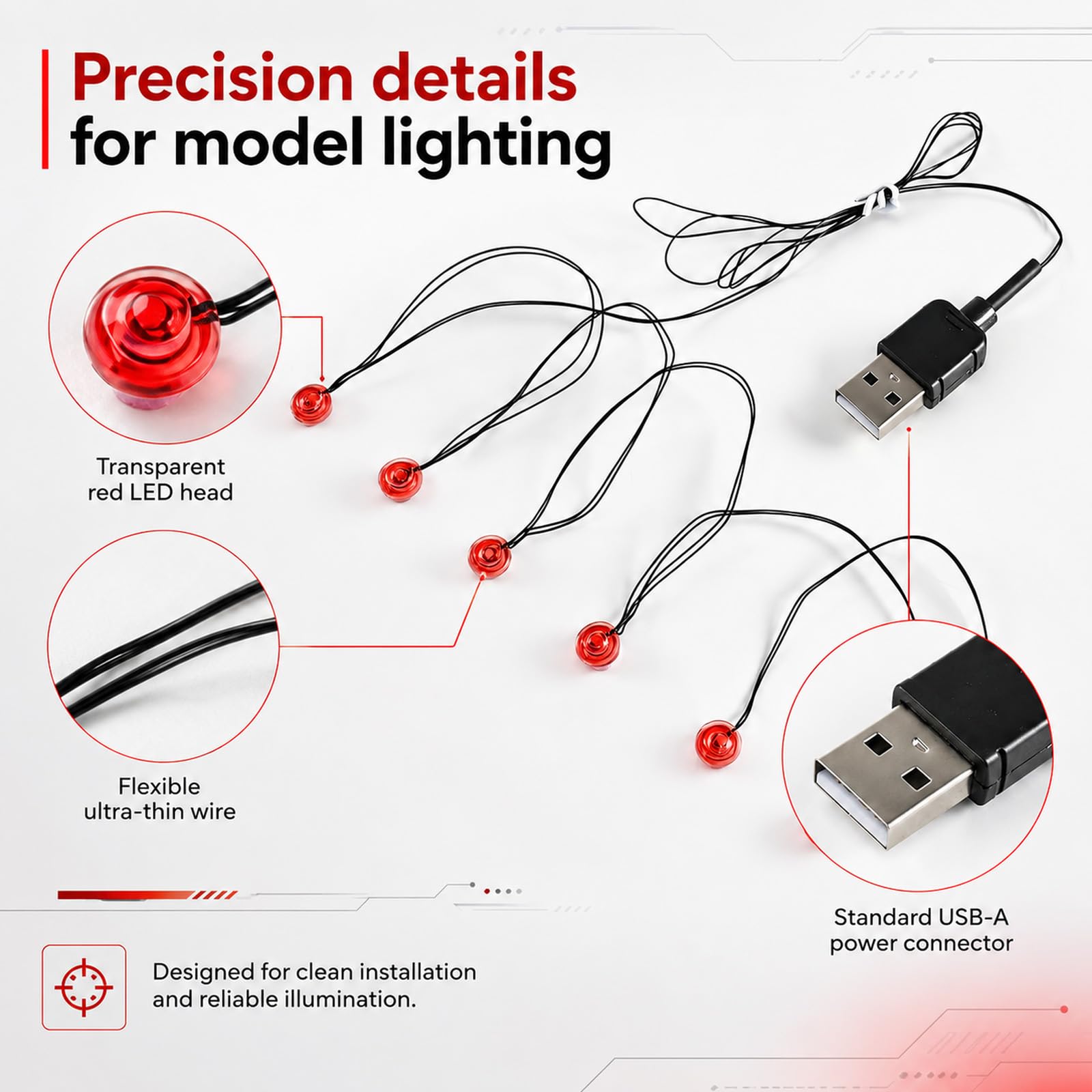 6 in 1 Bausteinlampen, LED Beleuchtung 1×1 Rund USB für Klemmbausteine & Bricks, Modellbau Licht DIY-Beleuchtungsbaustein-Zubehör Leuchtsteine kompatibel mit MOC für Diorama & Vitrine (Rot)