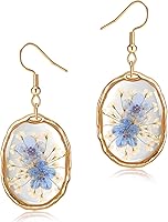 Vista 24 de Pressed Flower Earrings,Handmade Forget-Me-Not and Queen Anne's Lace Wildflower Earrings,Unique Resin Dried Flower,Perfect for Parties