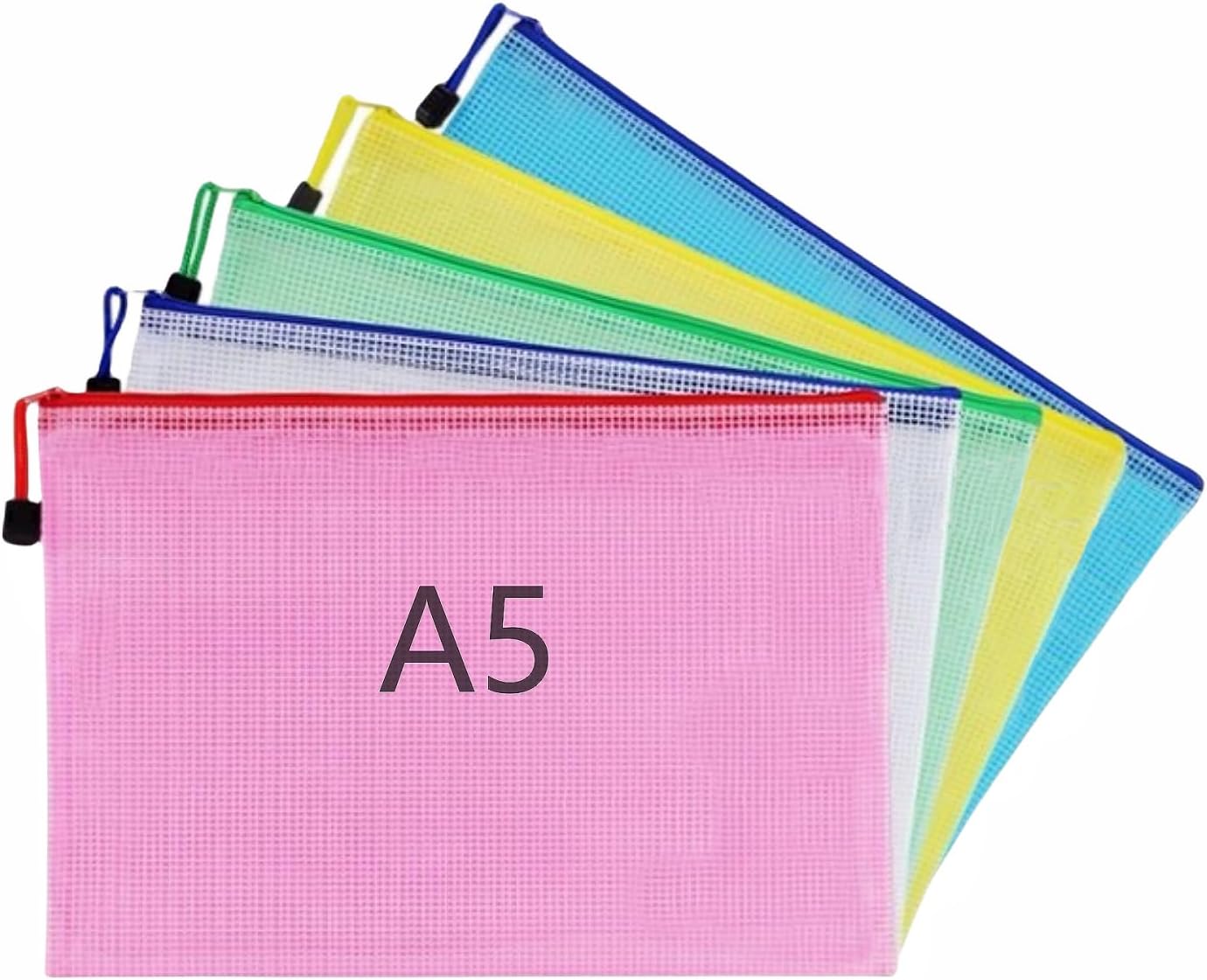 A5 Plastic Wallets File Folder Zip Lock Bags Document Wallet File Zipper Bags for Office Home School Supplies 5Pcs