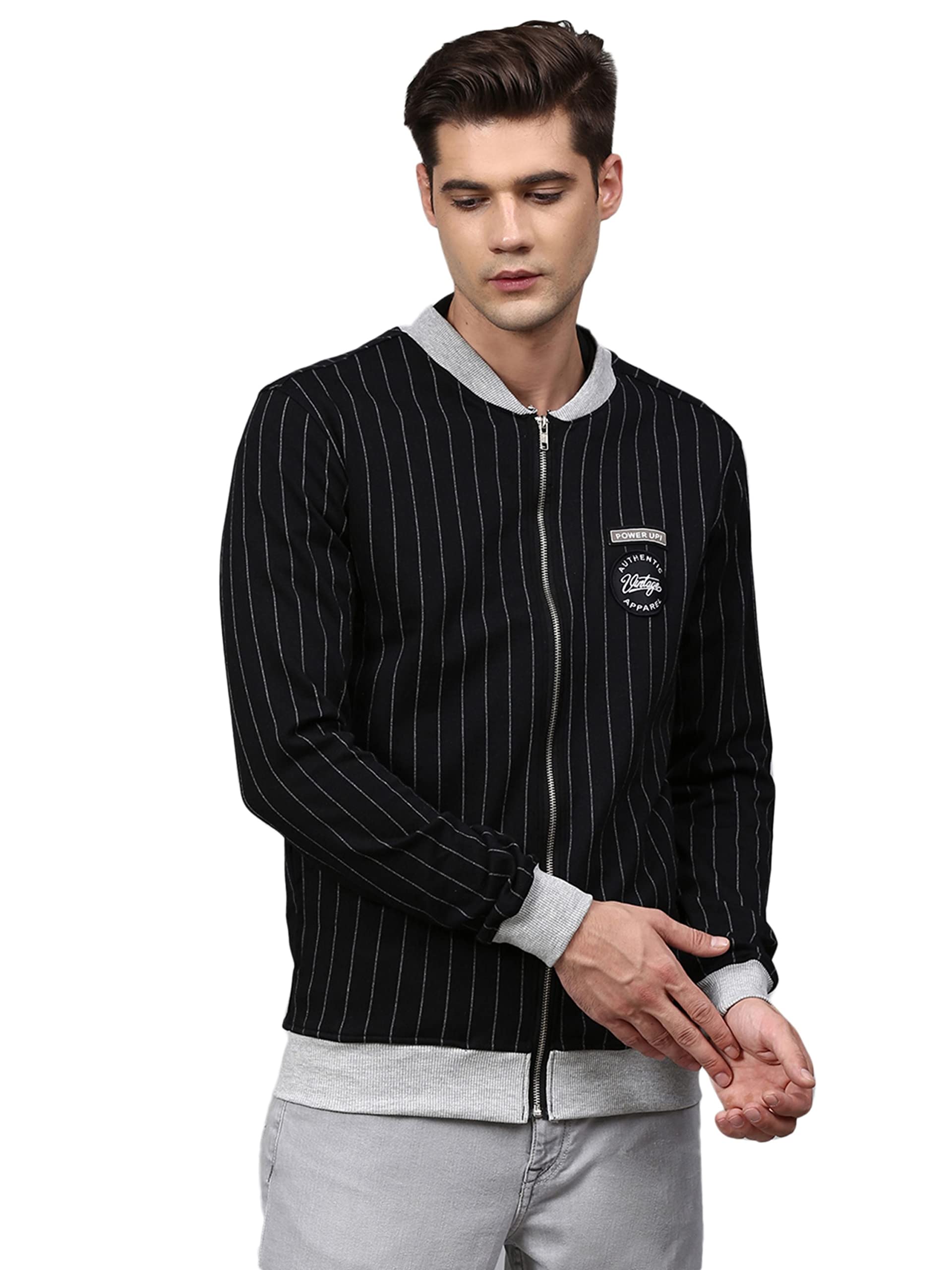 Campus Sutra men Trendy Striped Jacket in neutral