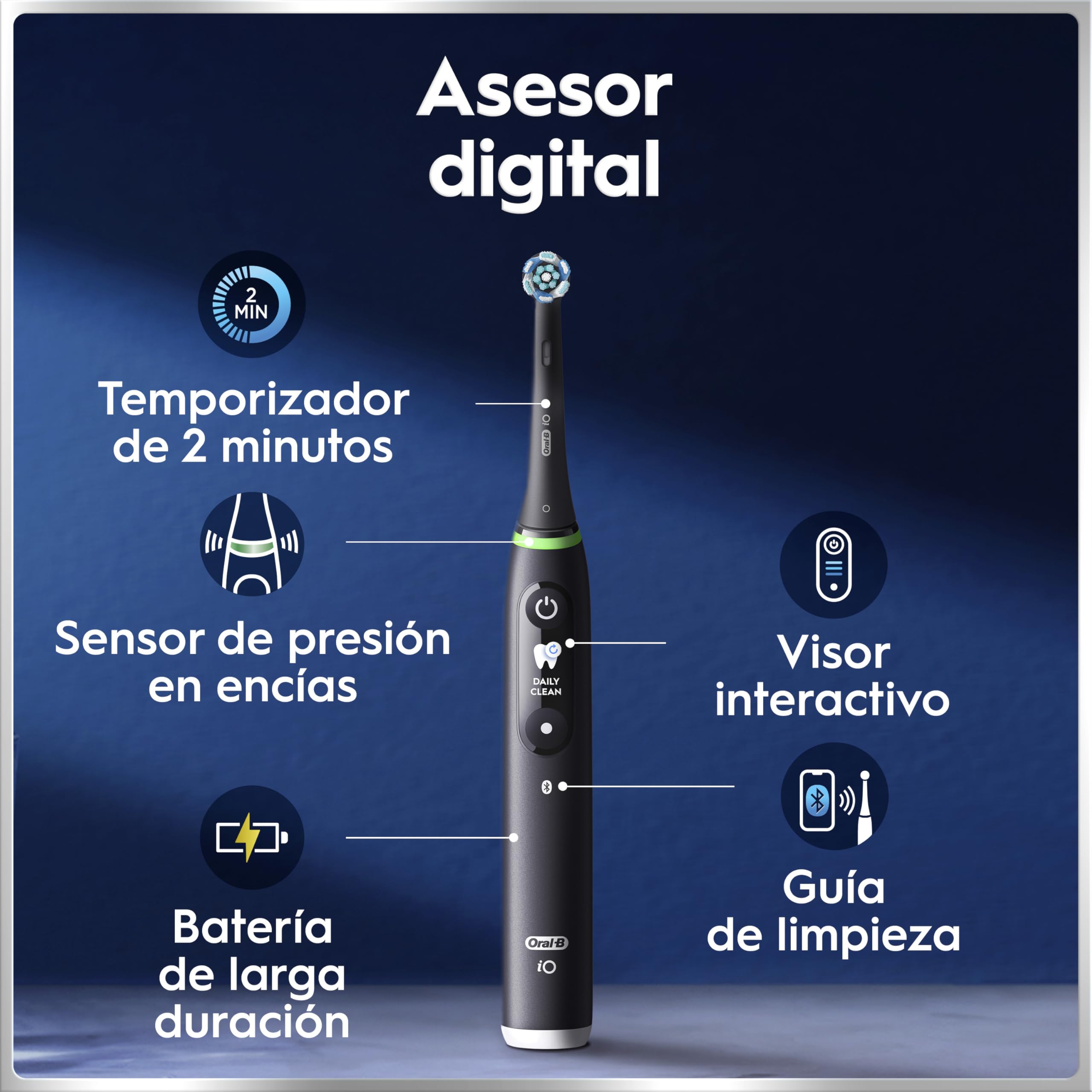 Oral-B iO 6 Cepillo de Dientes Eléctrico, con 3 Cabezales, Negro - Cepillo Dental con Sensor de Presión, 5 Modos de Cepillado con Blanqueamiento Dental, 1 Estuche de Viaje, Batería de Larga Duración
