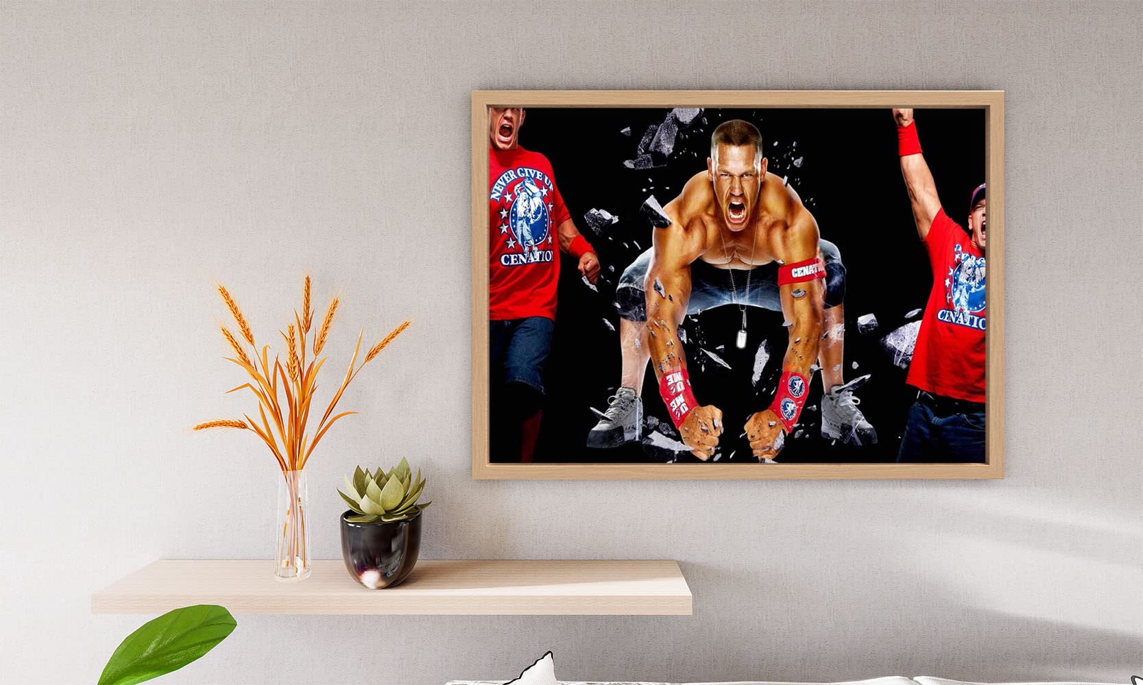 VERRE ART Printed Framed Canvas Painting for Home Decor Office Wall Studio Wall Living Room Decoration (14x10inch Wooden Floater) - JOHN CENA