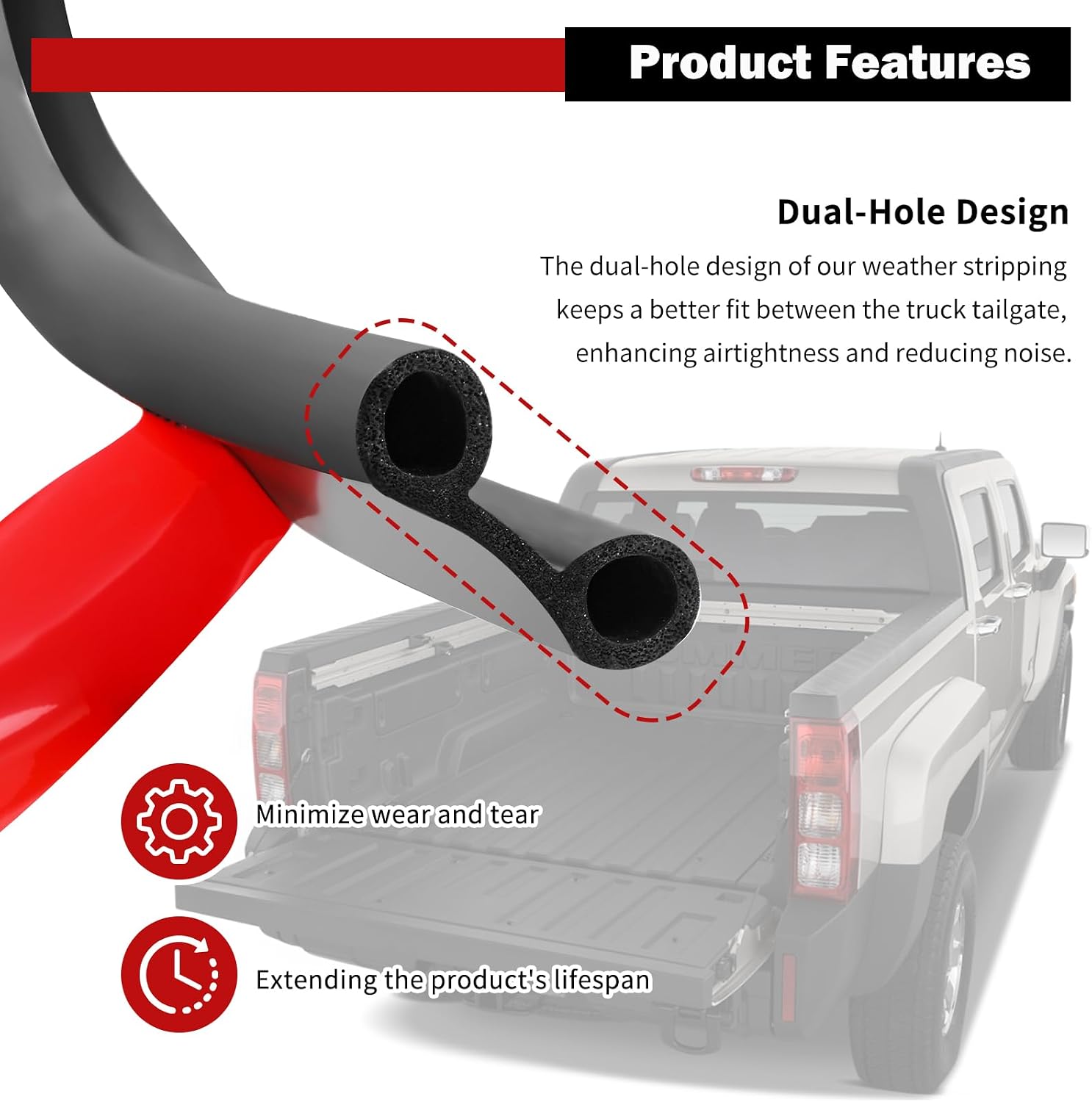 24.6 Ft Car Weather Stripping,Double Hole Rubber Weather Stripping for Pickup Truck Tailgate Gap,Noise Reducing Truck Tailgate Seal Kit Suitable for Trucks,Rvs,Cars,Boats
