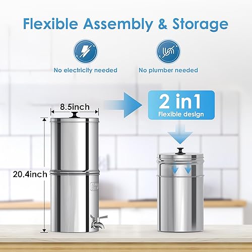 Miniatura 6 de AQUA CREST Sistema de filtro de agua por gravedad, filtros de carbono negro certificados NSFANSI 42 y 372, reduce el plomo y hasta un 99% de cloro,