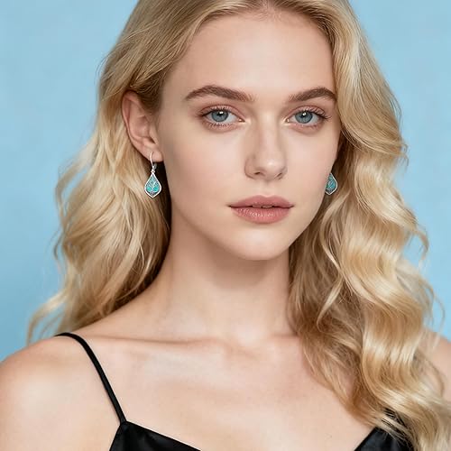 Vista 7 de Eusense Aretes colgantes de plata de ley para mujer, árbol de la vida, animales, piedra lunar, turquesa, aretes de palanca