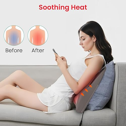 Miniatura 4 de Snailax Masajeador de espalda para dolor de espalda, tejido profundo, masajeador Shiatsu con calor, almohada de masaje de amasamiento 3D para