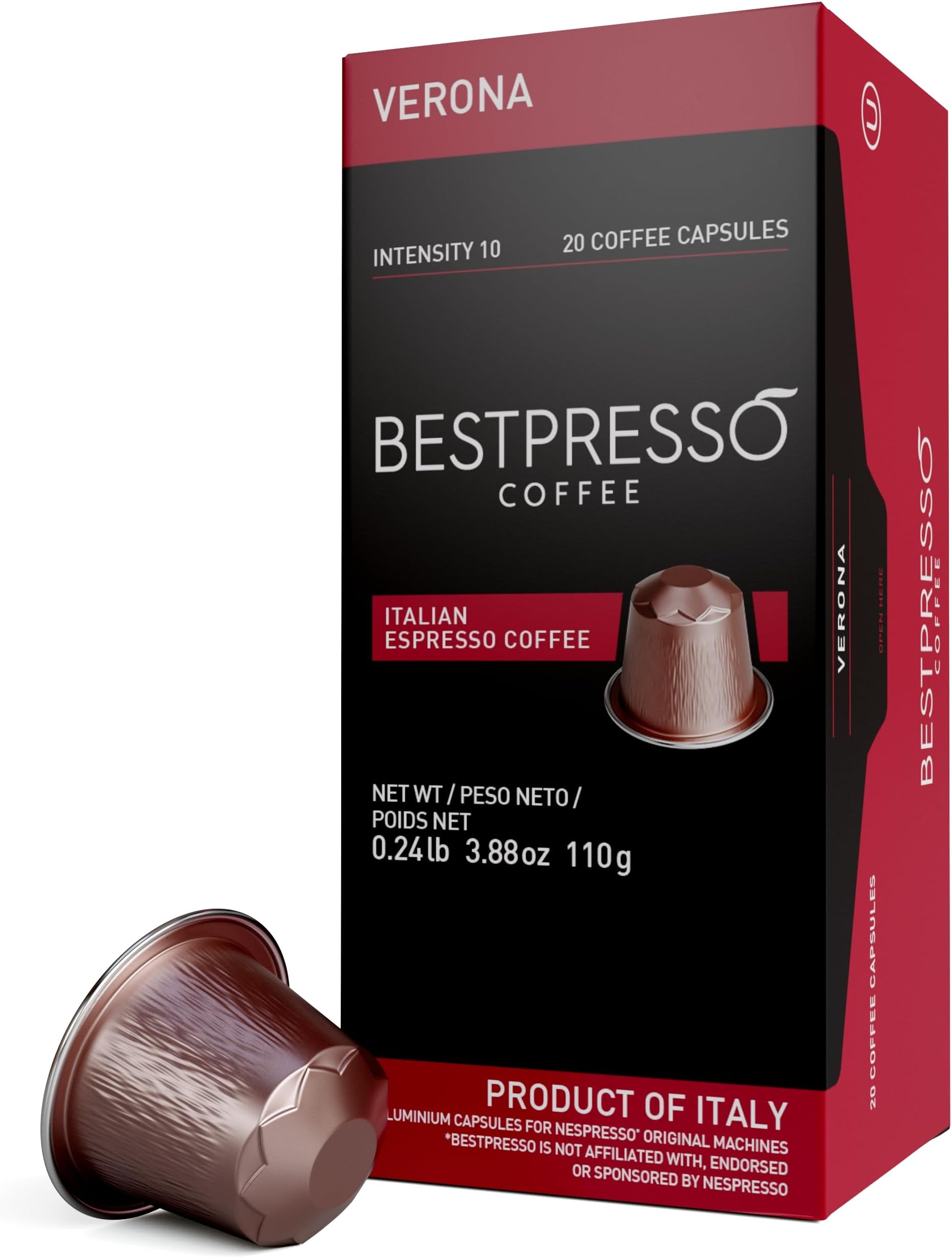 Coffee for Nespresso Original Machine 120 Aluminum pods Certified Genuine Espresso Verona Blend (High Intensity) Pods Compatible with Nespresso Original