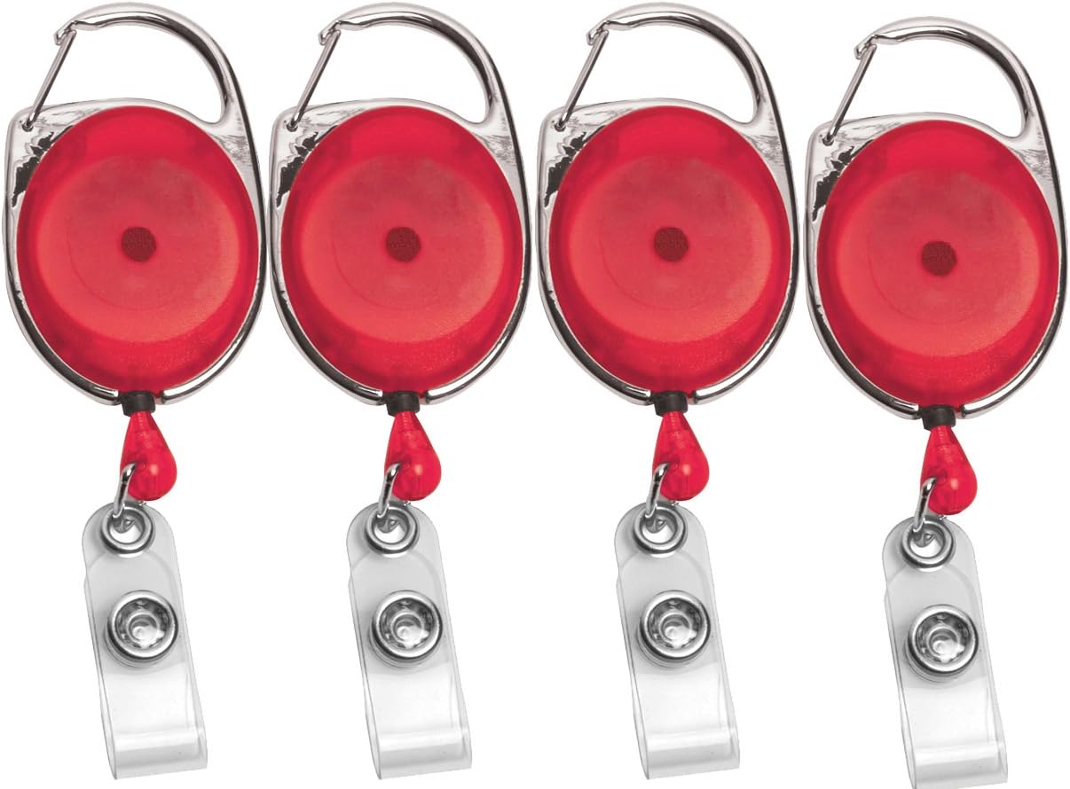 ONDEPOT 25pcs Translucent Red Carabiner Retractable Badge ID Reel Premium Quality Retractable Badge Reel