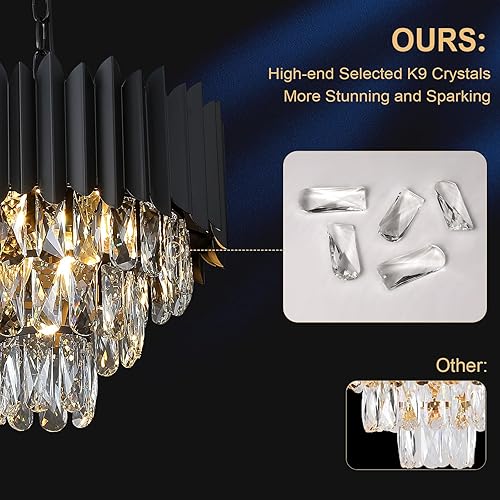 Miniatura 3 de A AXILIXI Candelabros de cristal contemporáneos pequeños de 16 pulgadas, lámpara colgante de techo negra de 3 niveles de montaje empotrado,