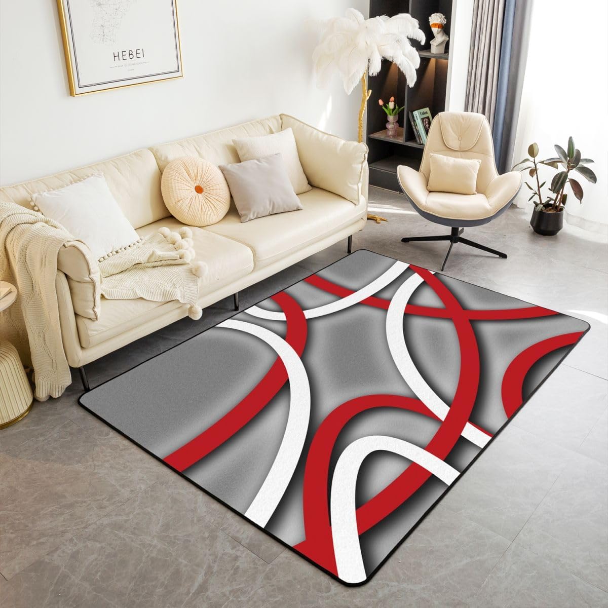 Erosebridal Abstract Art Accent Rug 5x7 Navy Gold Grey Rug, Stripe Area Rug