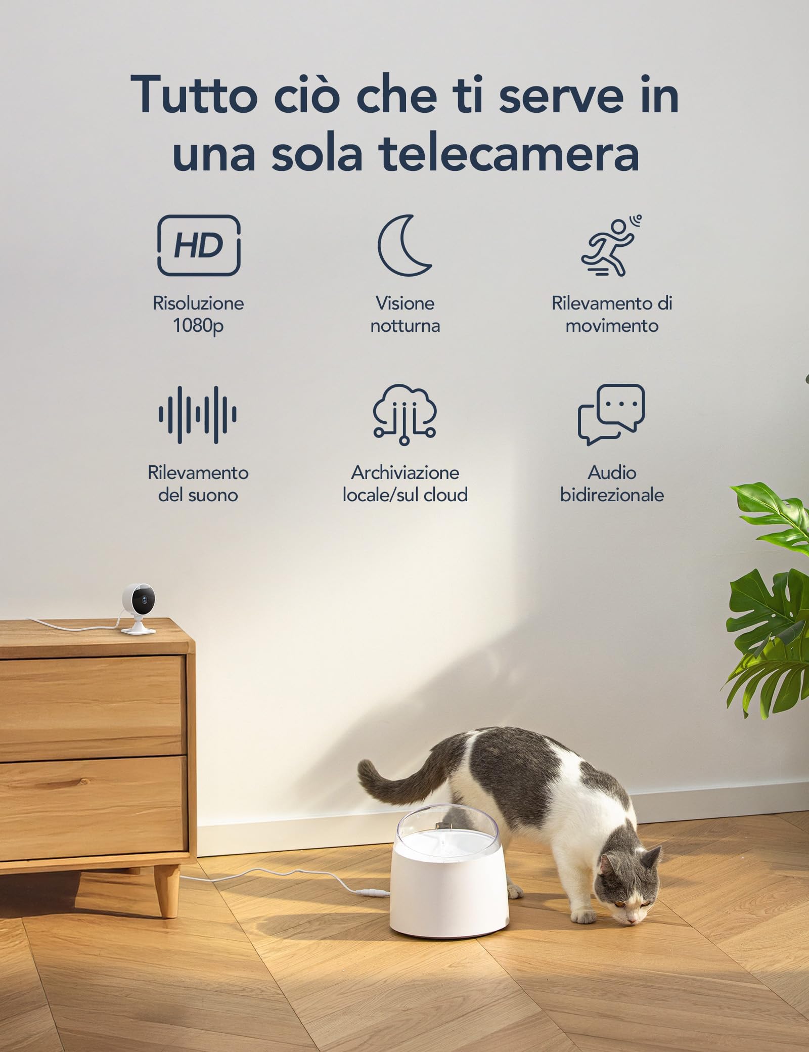 GNCC Telecamere WiFi Interno 4 Pezzi, 1080P Videocamera Sorveglianza, Visione Notturna, PIR Rilevamento del Movimento, Audio Bidirezionale, Abbonamento Cloud/SD, Compatibile con Alexa, 2,4 GHz Wi-Fi
