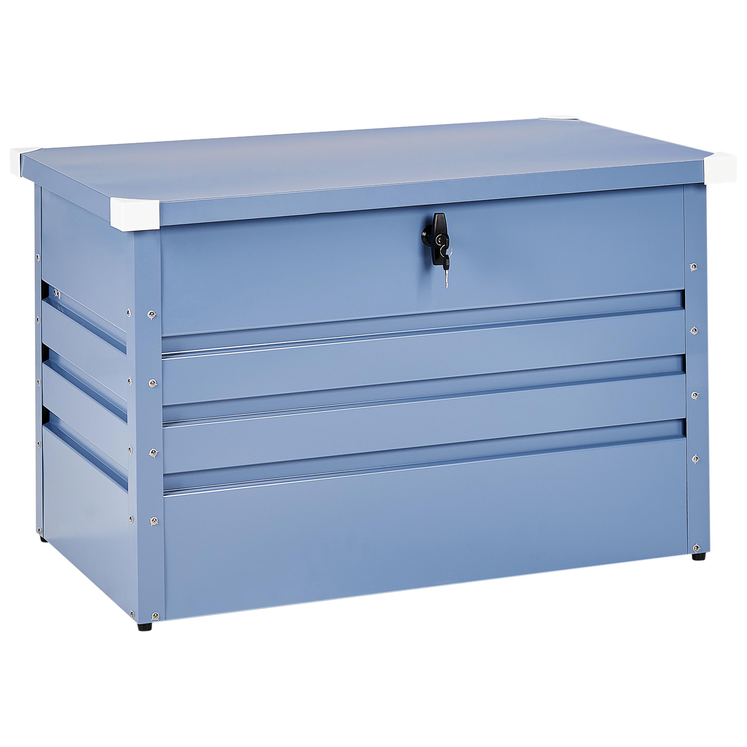 Beliani Metall-Gartentruhe 300 l blau Kissenbox Auflagenbox für die Terrasse wasserdicht Aufbewahrungsbox Gartenbox Cebrosa