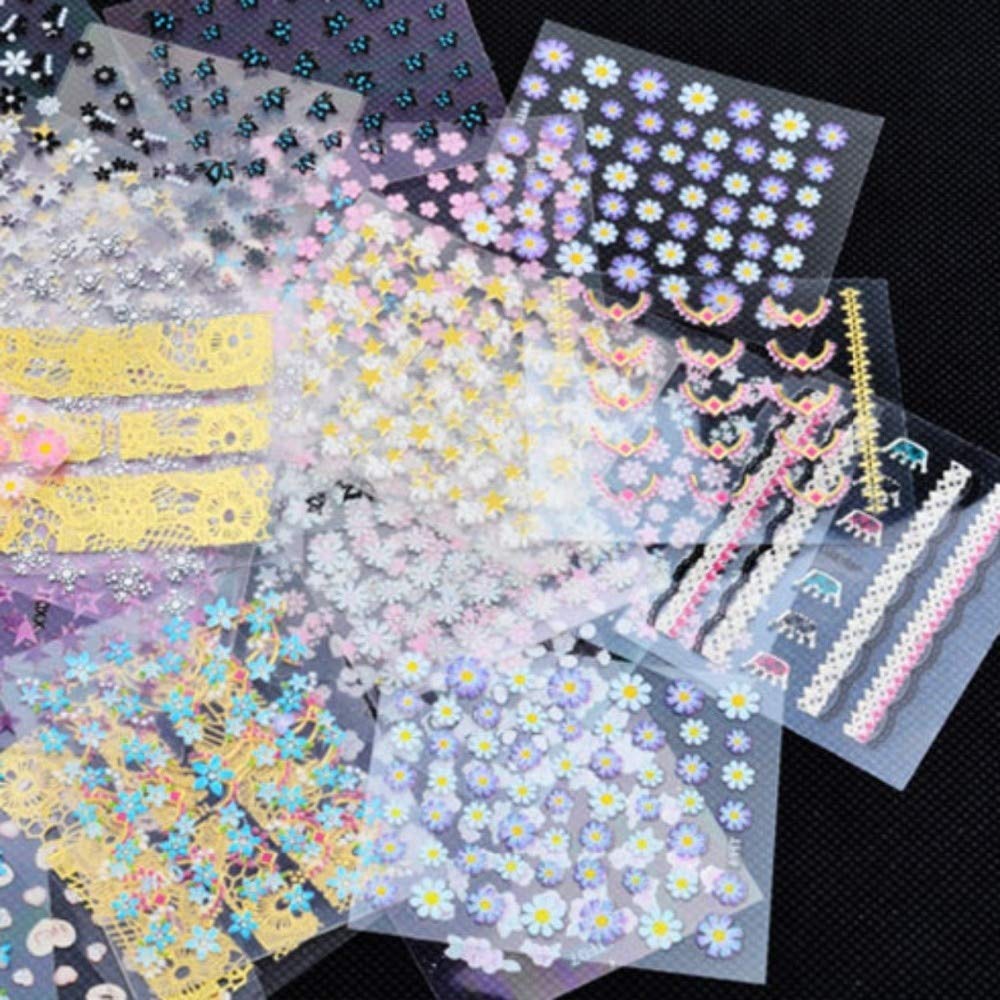 50Pcs/lot Mixed 3D Flowers Glitter Gold Designs Nail Art Decals Design Nail Art Decals Patch Wraps Foils DIY Stickers Tools