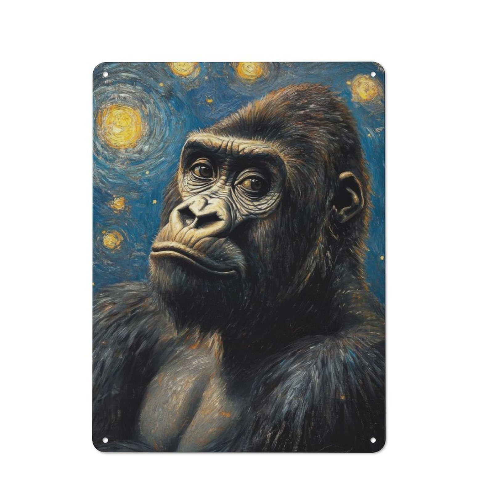 Junmoney Gorilla Starry Night Office Metal Sign With Design 40X30cm, Classic Studio Wall Plaque For Home Office, Reading Corner Or Bedroom