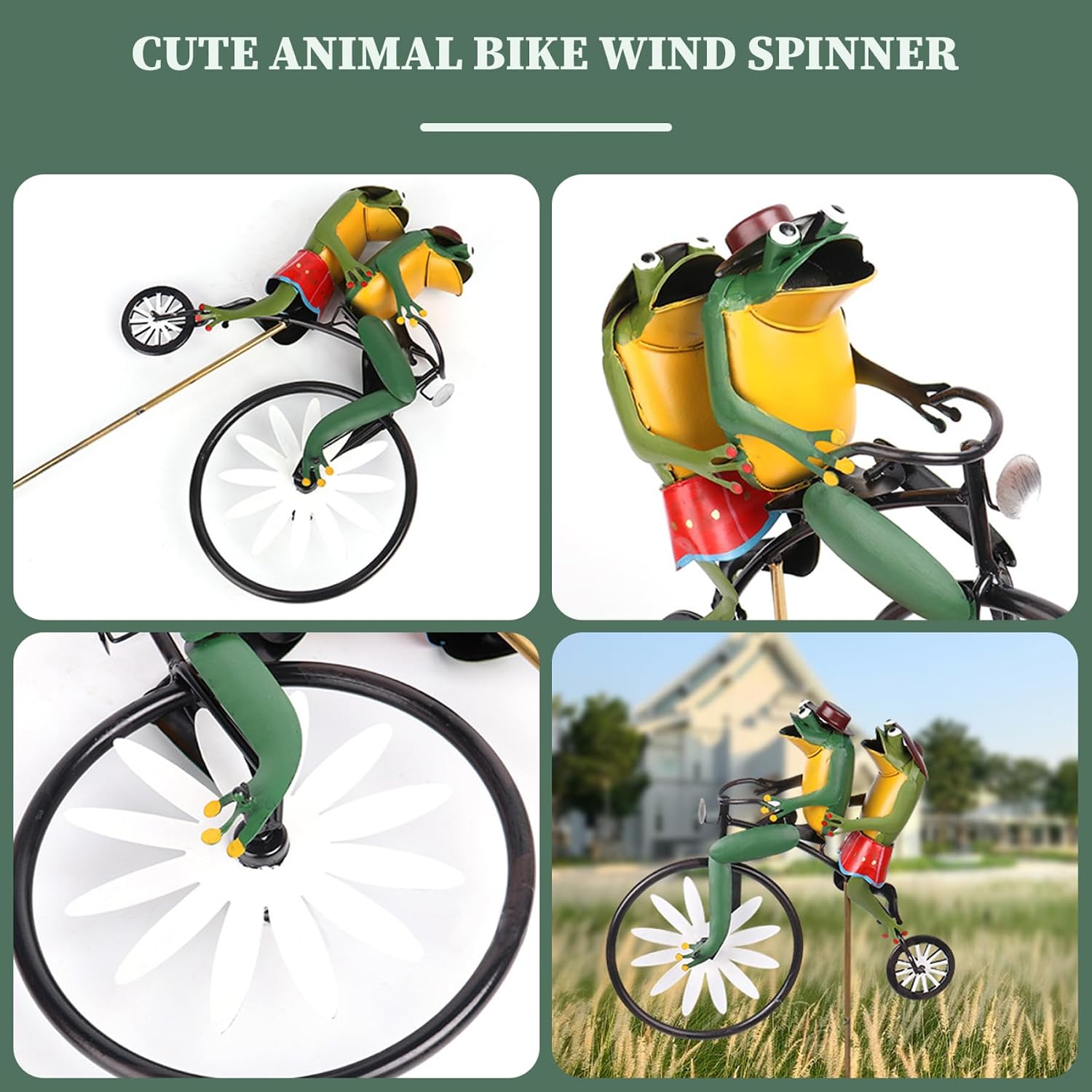 Wind Spinners for Garden Vintage Bicycle Metal Wind Spinner Frogs on a Bike Windmill Garden Ornament 3D Animal on Bike Sculptures for Yard Lawn Decor Metal Wind Spinner, Style 1