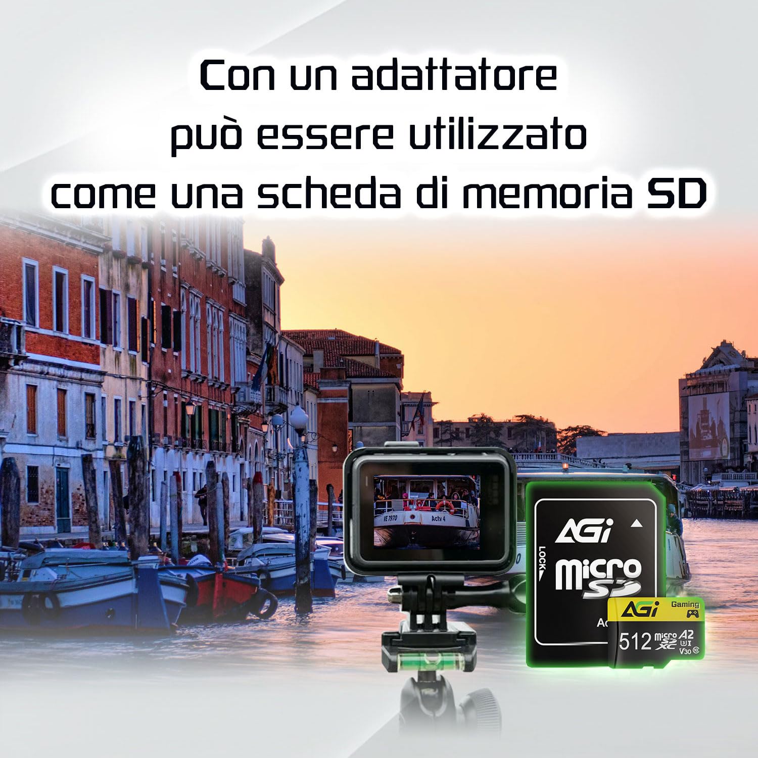 AGI TF138 512GB Scheda Micro SD con Adattatore SD Card MicroSDXC | Classe A2, U3, V30. Velocità di lettura 98 MB/s. Ottimizzata per drone, dashcam, fotocamera, smartphone e PC