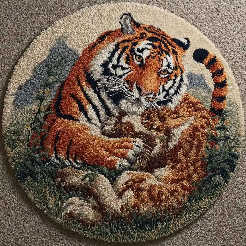 Round Latch Hook Rug Kits Tiger For Adults And Starter 50*50Cm