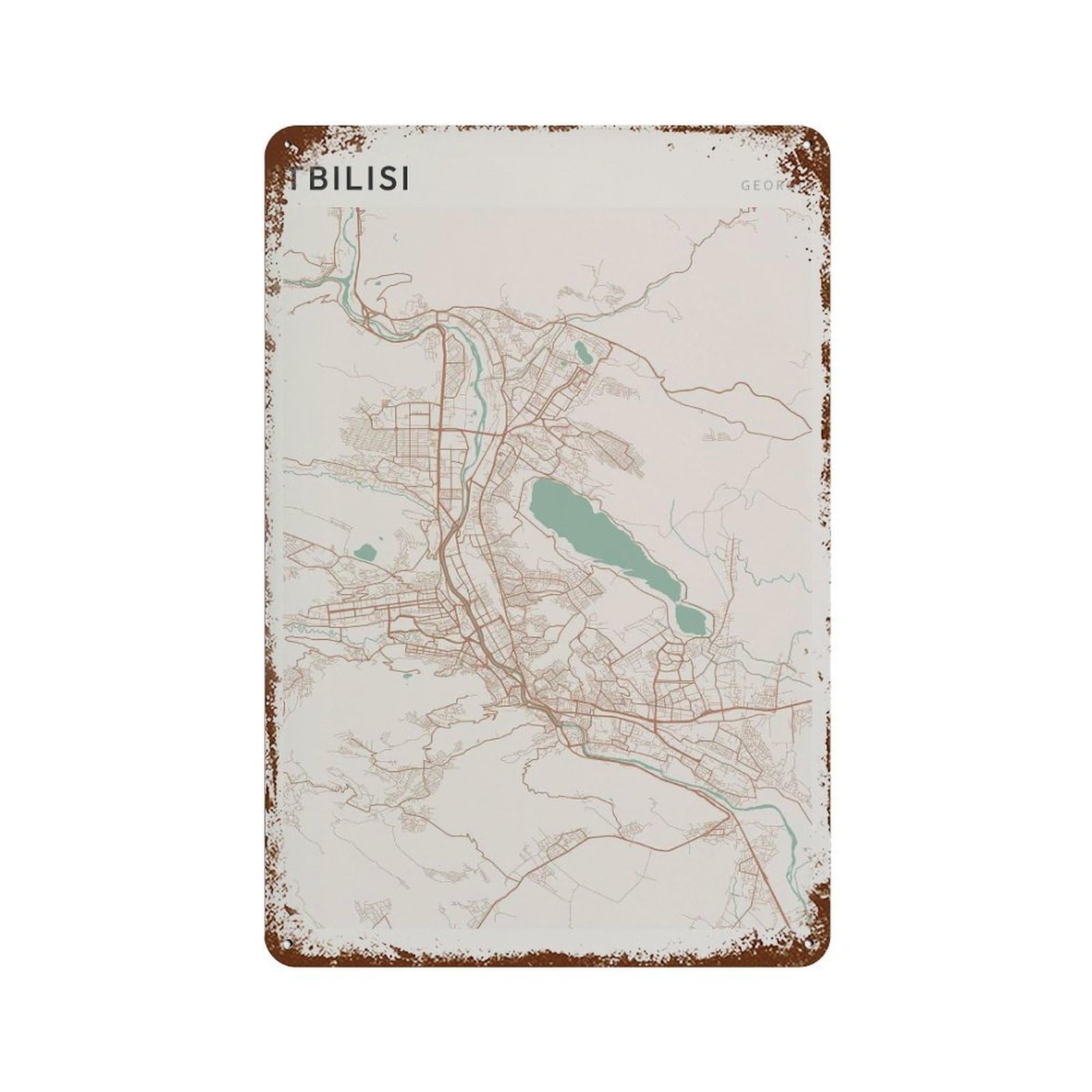 xiaoxiaoshen Tbilisi Map Georgia Travel Gift Scandi Wall Decor Art Metal Tin Poster Modern Home Decor Art Home Bar Shop Decorations Vintage Sign 30x20cm