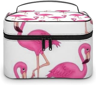 Pink Flamingo Makeup Bag,Portable Large Capacity Travel Cosmetic Bag Adjustable Lightweight Hand-held Makeup Box for Women Daily Use