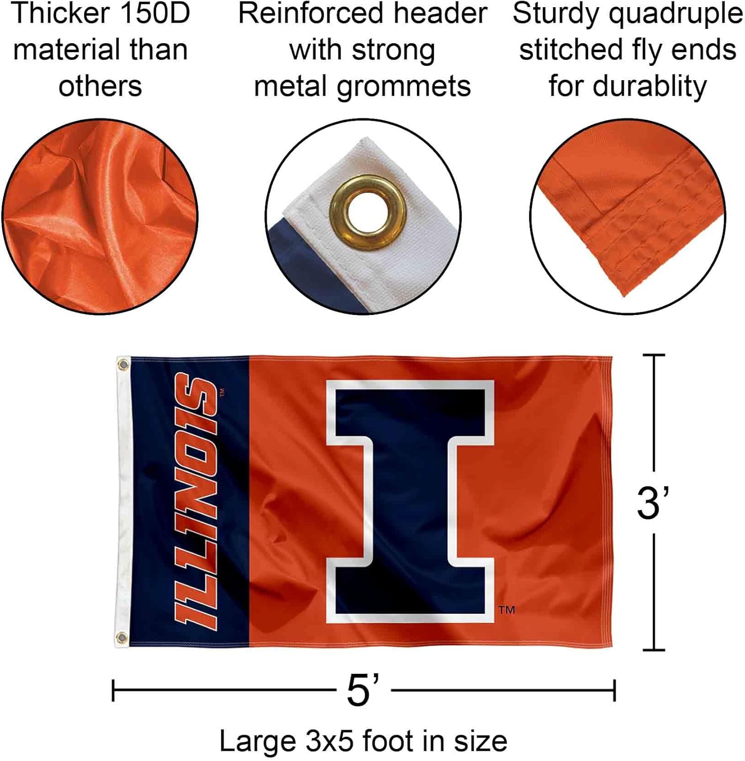 Illinois Fighting Illini Panel Flag with Pole and Bracket Complete Set
