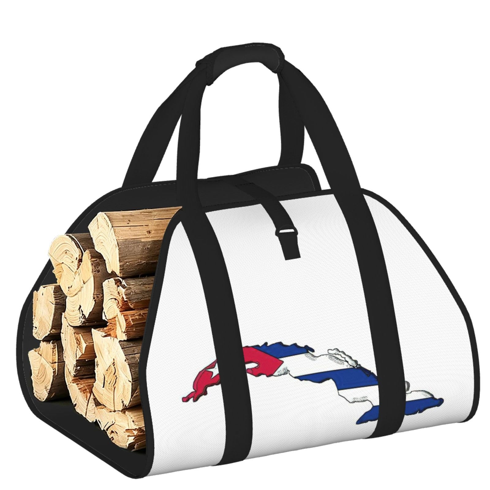 Cuban Flag Map Printed Firewood Log Carrier, Large Tote Bag with Reinforced Handles for Camping Fireplace Home