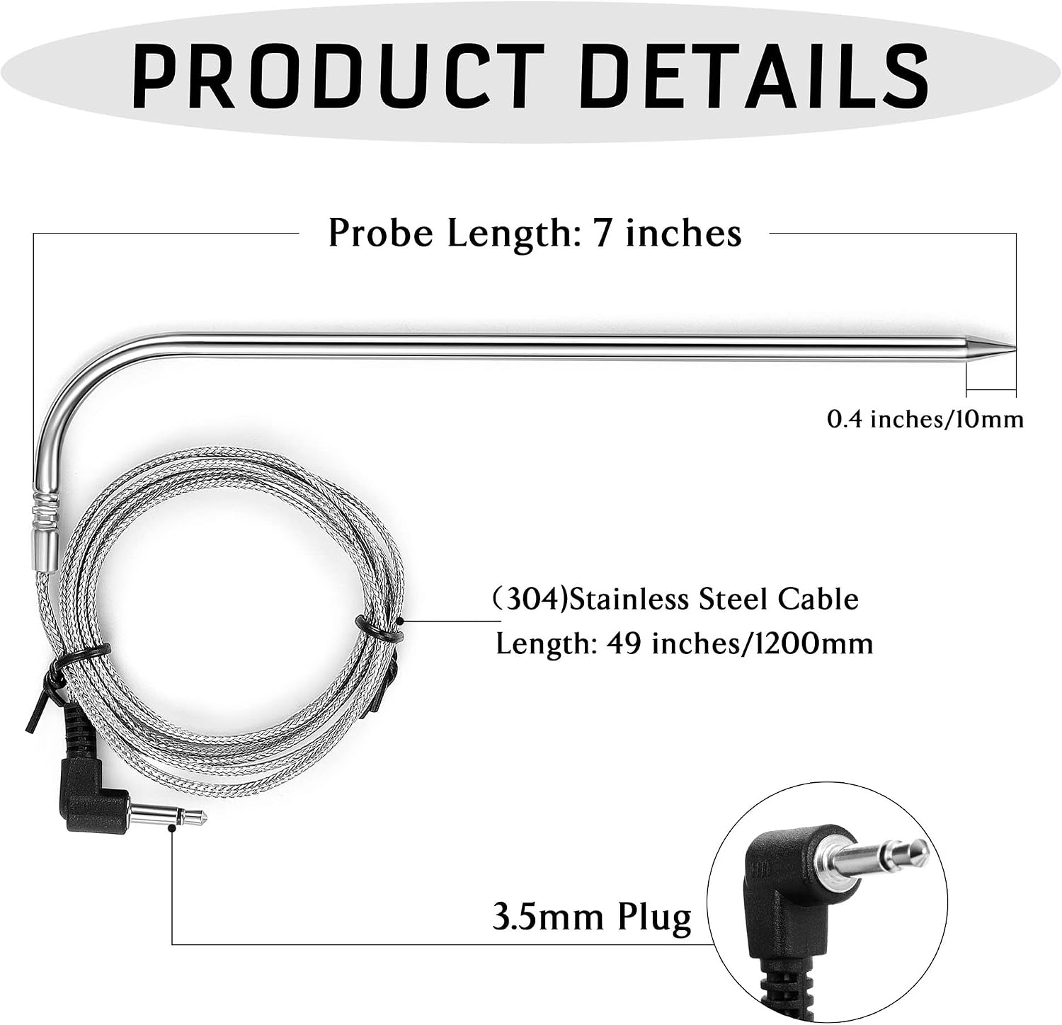 Replacement Meat Probe for Pit boss Pellet Grill and Pellet Smoker, 3.5mm Plug 2 Pack Meat Probes with Grills Clip Accessories (Upgraded Version)