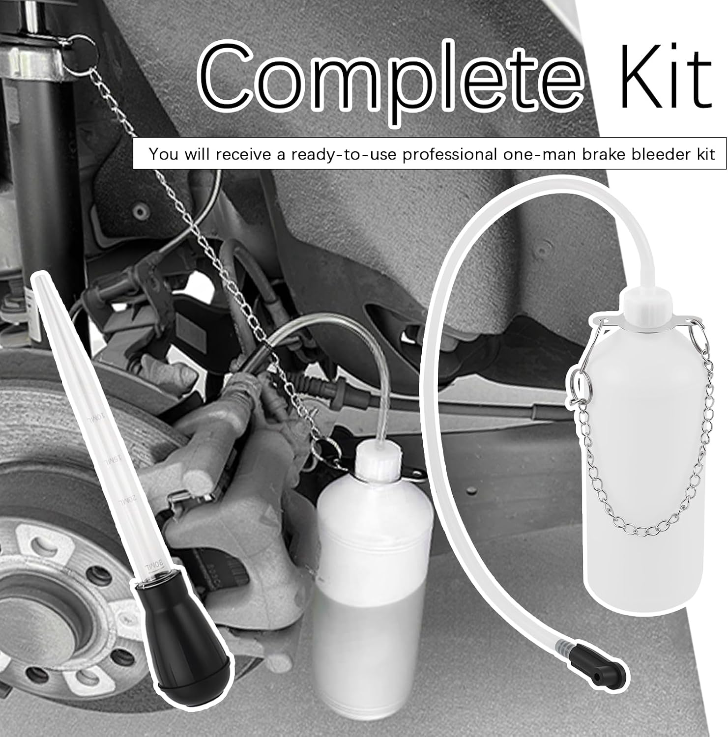 One Man Brake Bleeder Kit,Brake Fluid Bleeder Kit with 1L Brakes Bleeders Bottle & 30ml Fluid Extractor & 24 Inch Hose,Universal Brakes Bleeding Kits for Most Cars,Motorcycles
