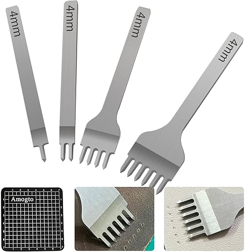 Juego de herramientas de punzón de punta, herramienta de perforación de agujero de cuero 1/2/4/6, 4 piezas, perforadora de fila, juego de cincel de