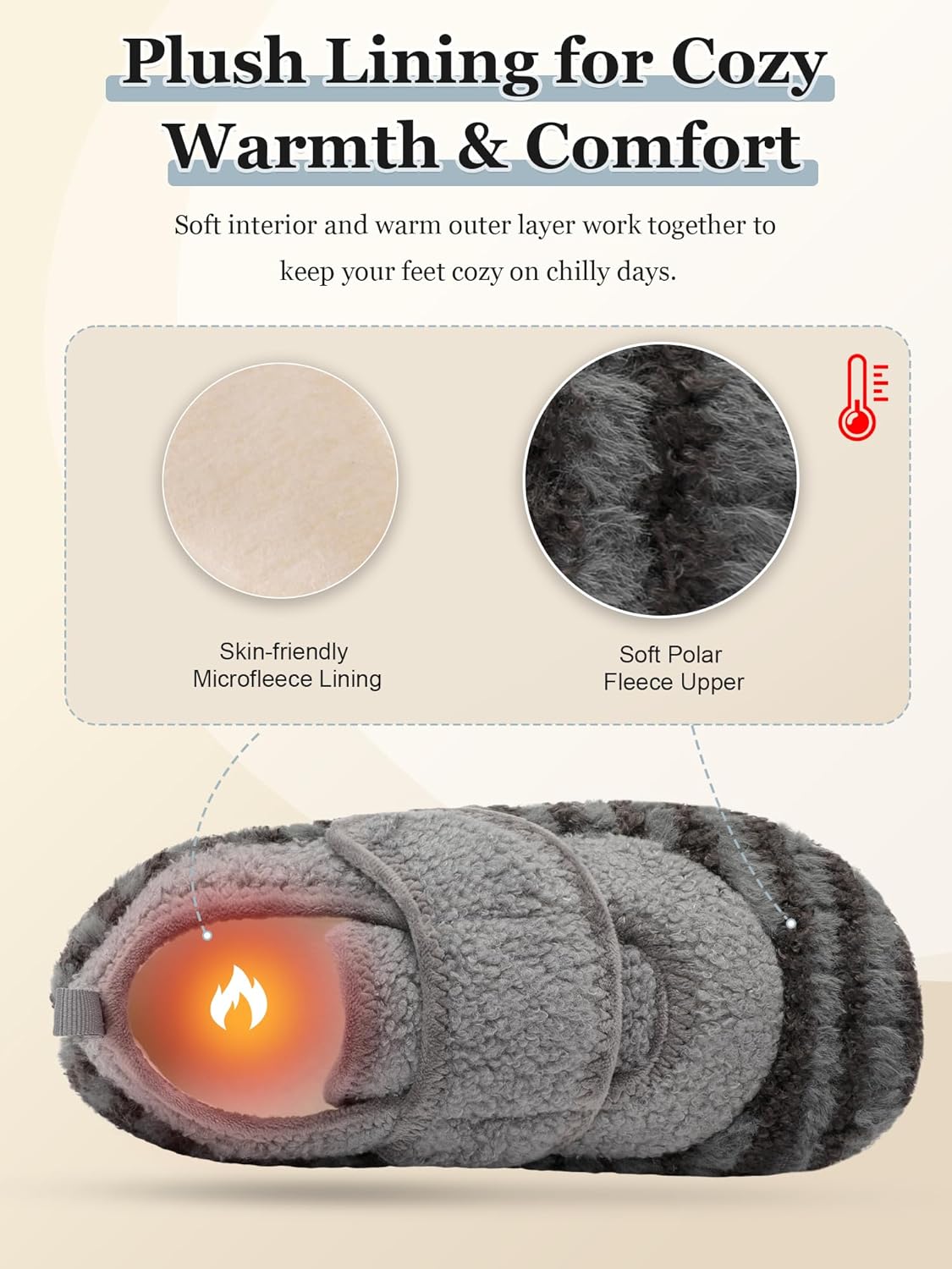 JOINFREE Slippers for Women Men Wide Fit Cozy Indoor House Slipper Socks Non-Slip Thin Rubber Sole Barefoot Slip-on Winter Shoes Adjustable for Diabetic Swollen Edema Feet - Image 5