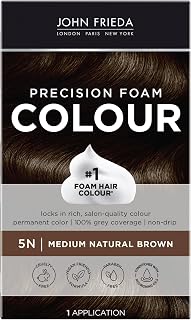 John Frieda Precision Foam Hair Color Medium Natural Brown 5N - No-Drip Foam, 100% Gray Coverage, Long-Lasting Salon-Quality Dye Kit