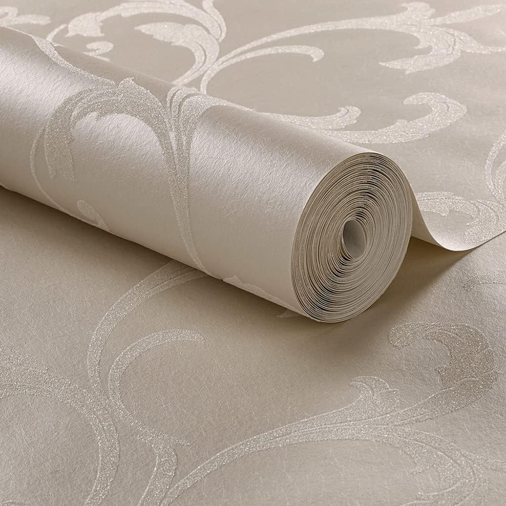 Graham & Brown Baroque Bead Pearl Neutral Cream Scroll Paste The Wall Wallpaper