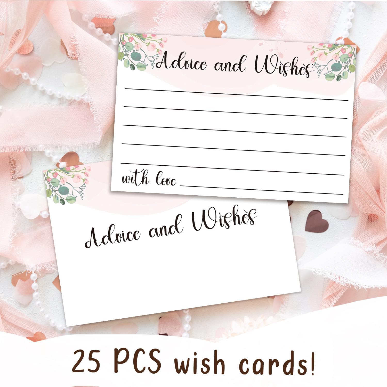 Condition photo showing New/Like New for floral advice and wishes cards, double-sided blank cards suitable for weddings, bridal showers, mr and mrs, the bride and groom, baby shower, engagement party, pack of 25-03 pink flower 1