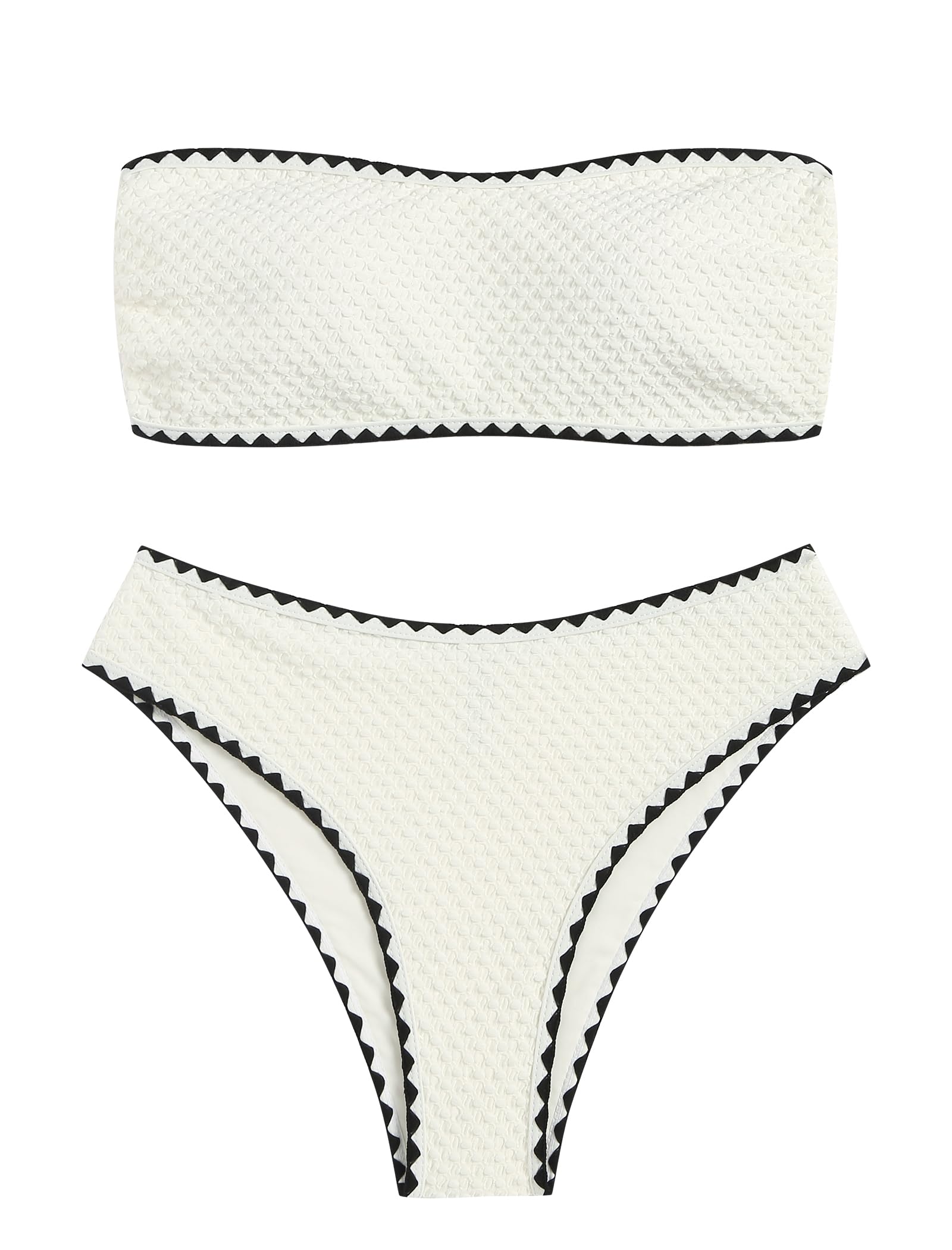 ZAFUL Women's High Cut Bandeau Bikini Set Strapless 2 Pieces Bathing Suit | Solid Color Swimsuit High-waisted Bikini Set