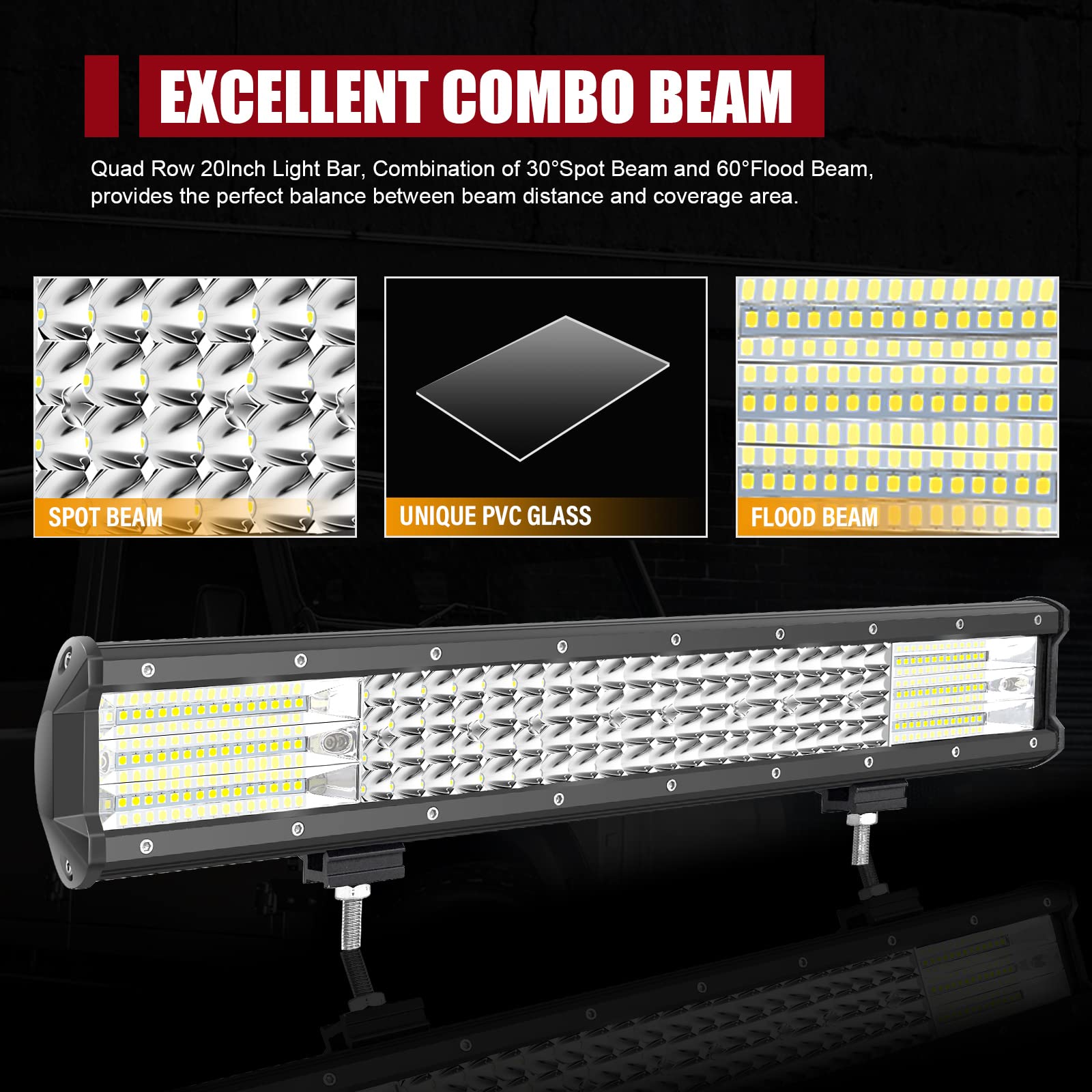 SKYWORLD 20 Zoll 51 cm 510W Led Bar Auto mit 12V Kabelbaum und Scheinwerfer | Spot Flut Arbeitsscheinwerfer, 2 Pcs 4 Zoll 10 cm 18W Flood Arbeitslicht für 4x4 Offroad SUV LKW UTV ATV Traktor Fahrzeuge