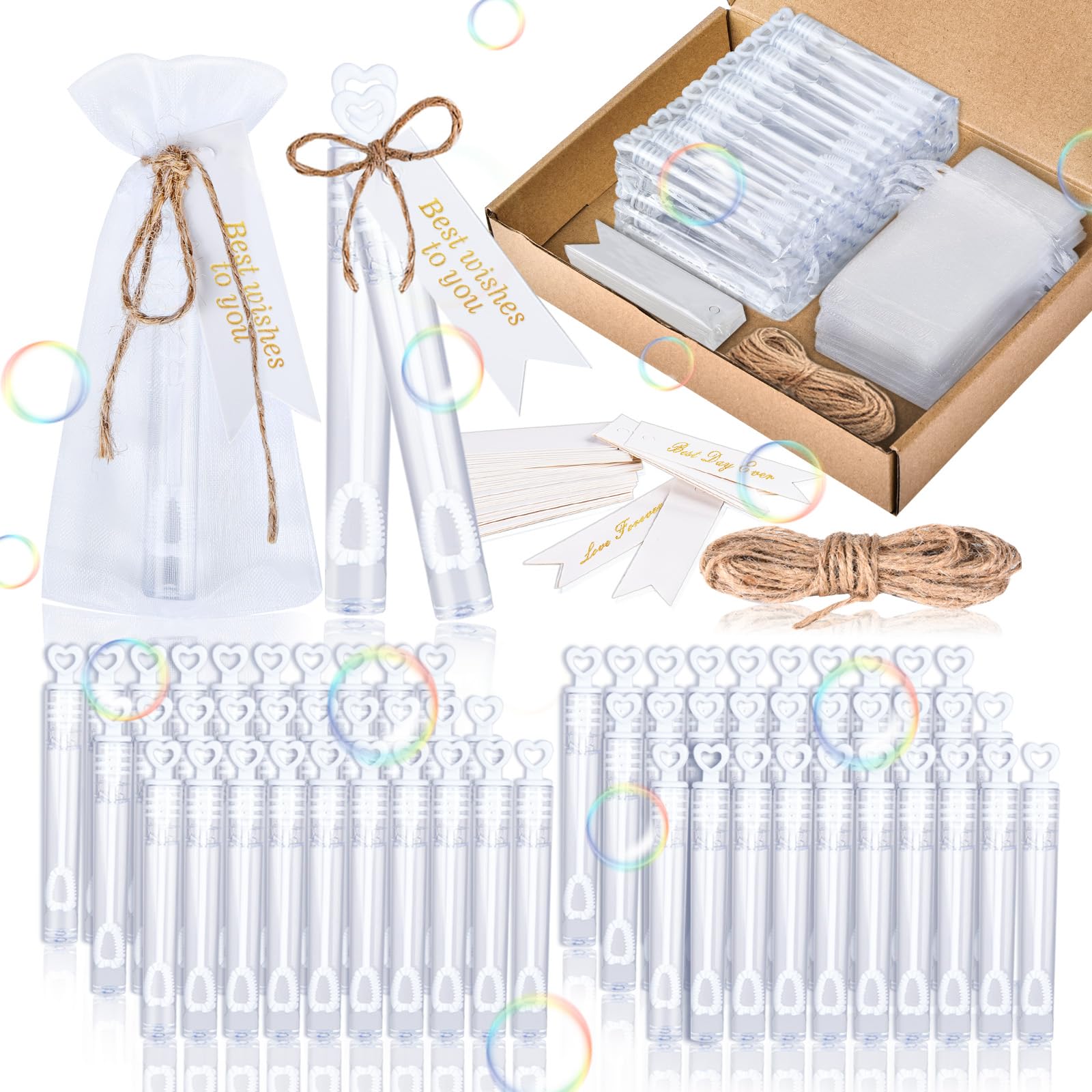 Ulikey Bulle Mariage Flacons, 60Pcs Bulles de Savon Mariage, Tube Bubble Enfant, Bouteilles de Savon à Bulles pour Anniversaire, Cadeaux, Décorations de Mariage (Étiquette)
