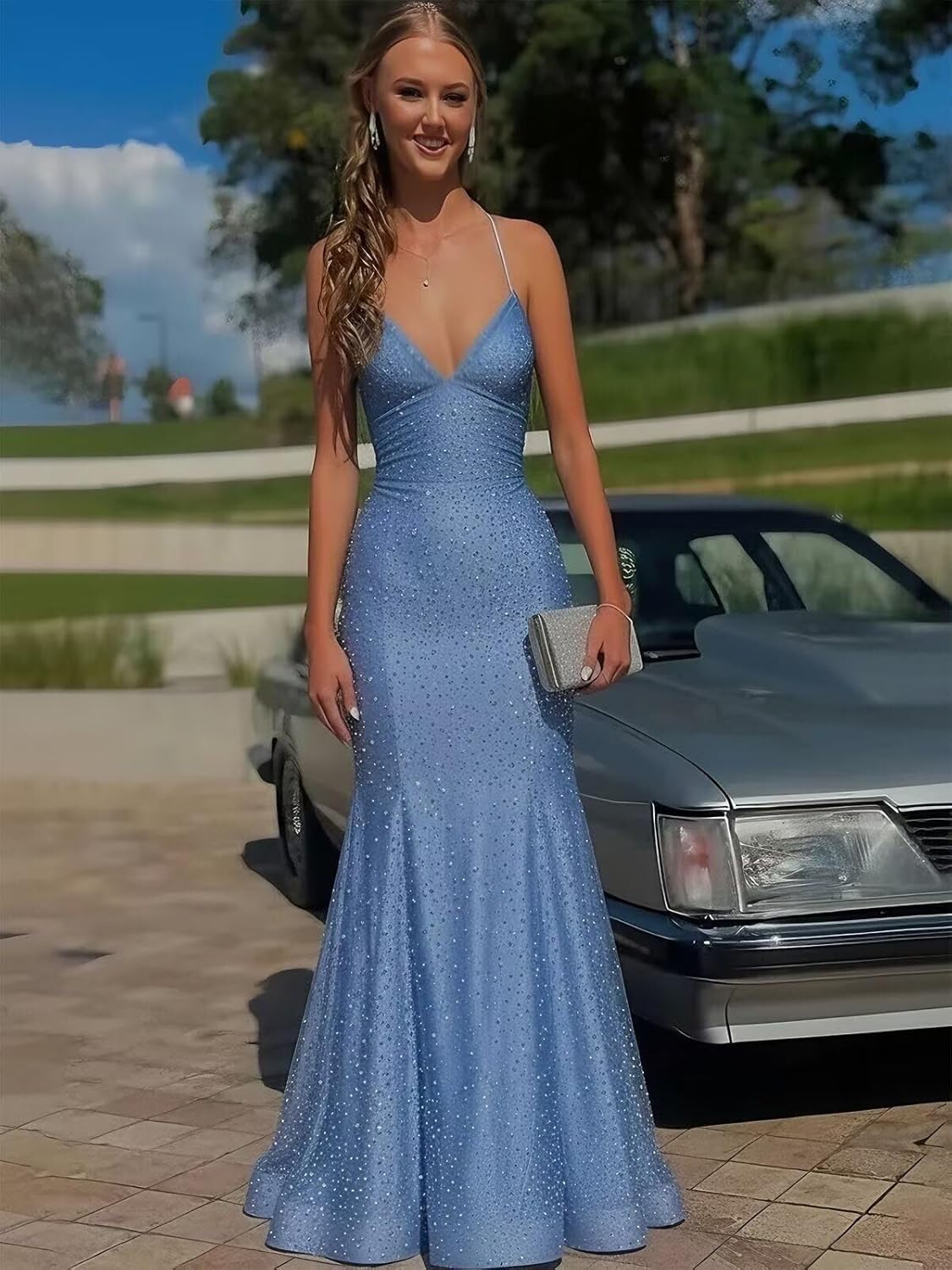Sparkly Beaded Prom Dresses for Women Mermaid Formal Gown Long Evening Party Dress