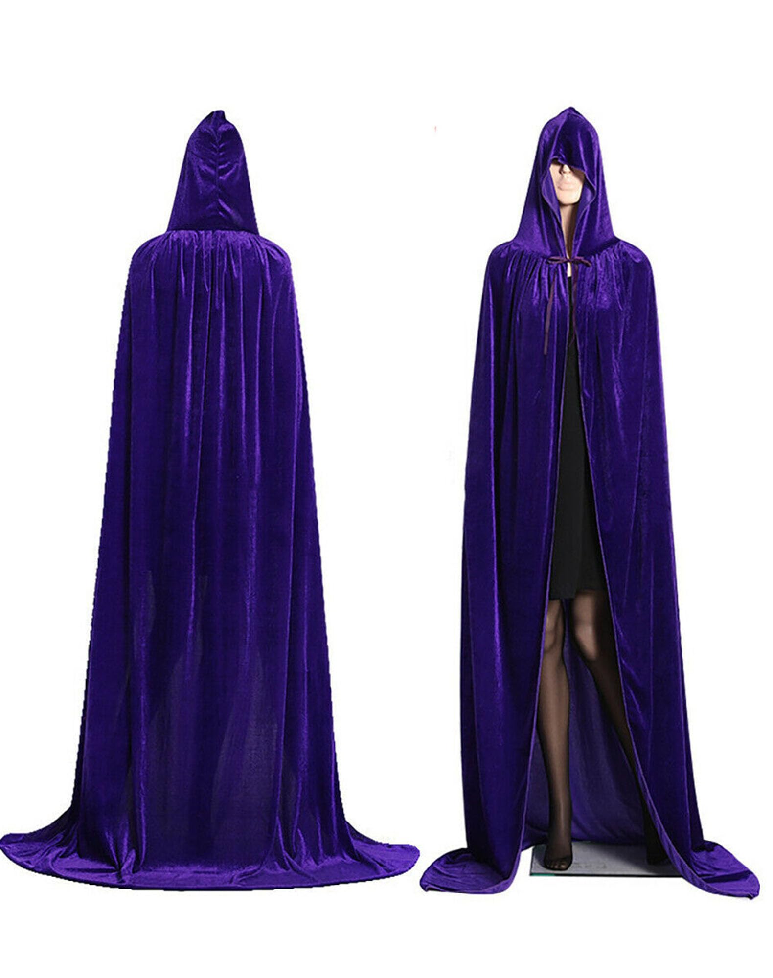 Dubute Unisex Halloween Costume Cape Hooded Velvet Cloak Casual Solid Hooded Vampire Cape Cosplay Costume (Purple, One Size)