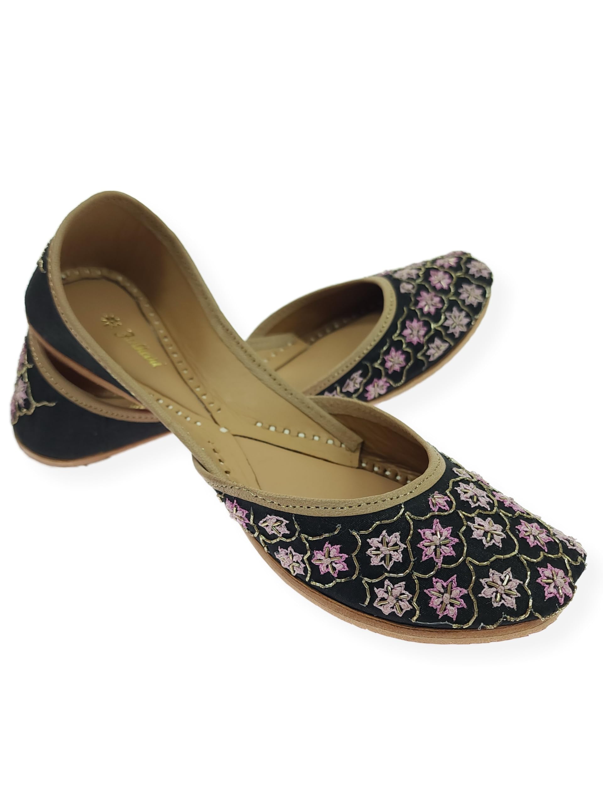 fulkari Women Jasmine Genuine Soft Leather Embroidered Jutis | Bite and Pinch Free Jutti | Punjabi Formal Juttis | Girl's Wedding Flat Ladies Mojari | Formal Ethnic Juti |-picture-36