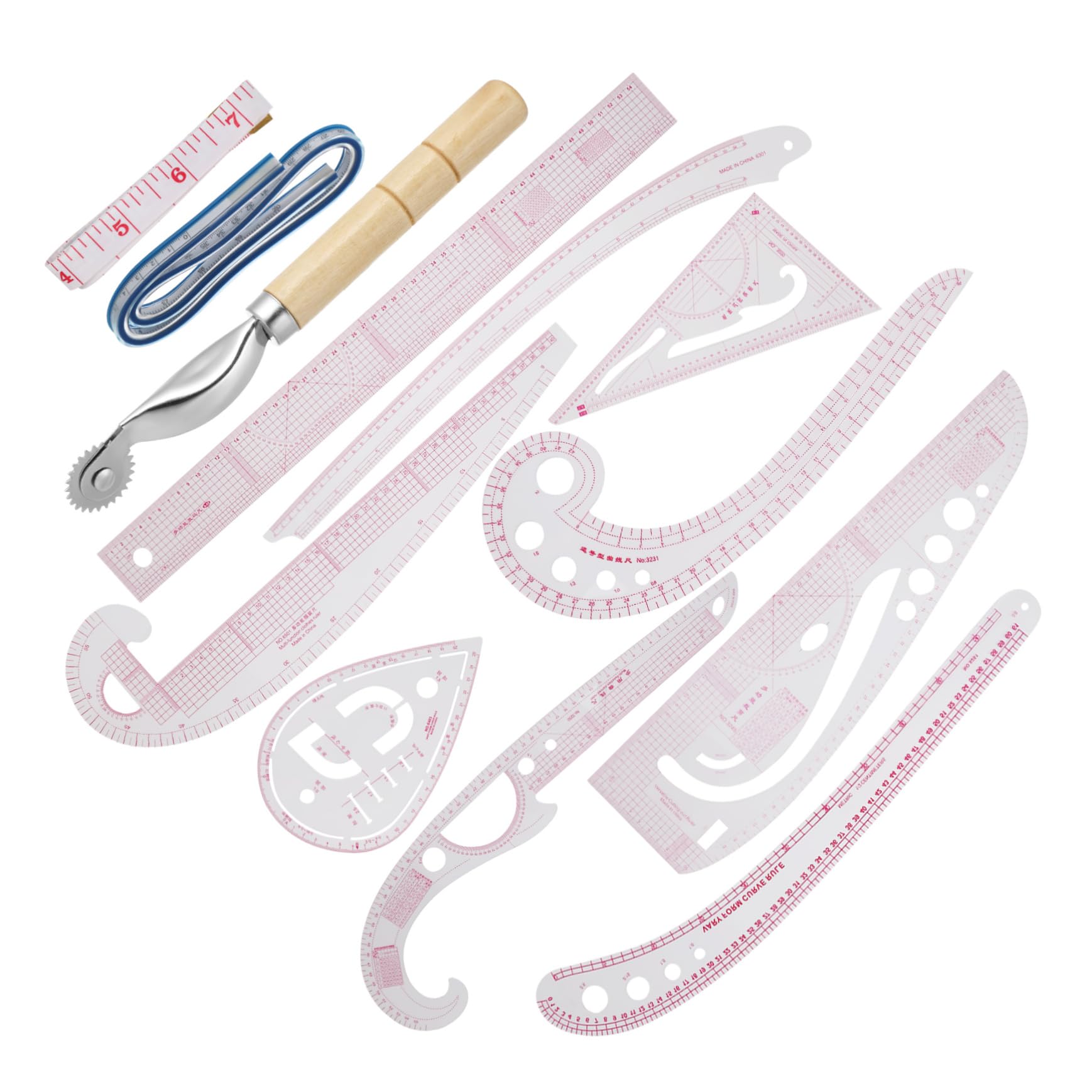 Juego de Reglas de Costura Curva Francesa para Patronaje y Tela | Plástico Flexible, 12 Piezas, Uso en Corte y Diy, para Diseñadores de Moda y Principiantes