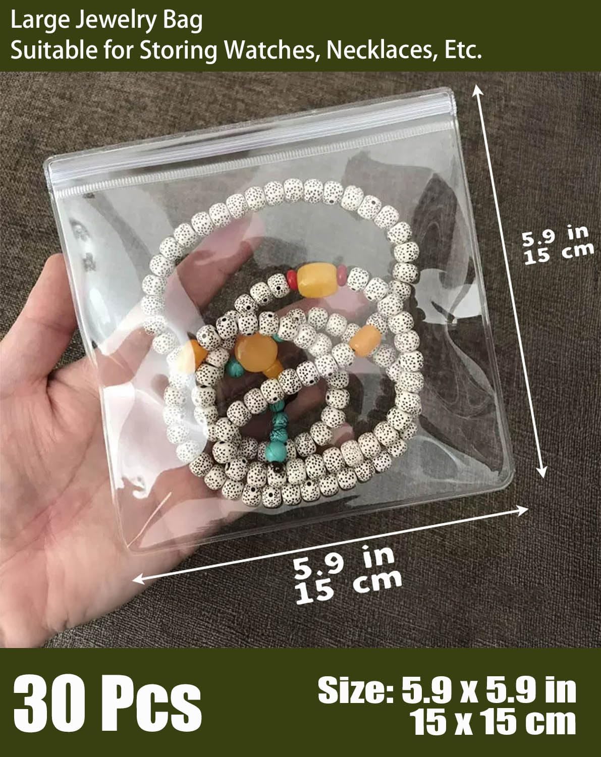 30Pcs Anti Tarnish Jewelry Bags Clear Pvc Jewelry Storage Pouches with Zipper Plastic Packing for Earrings (Pvc Bracelet Bags Large 5.9x5.9 in)
