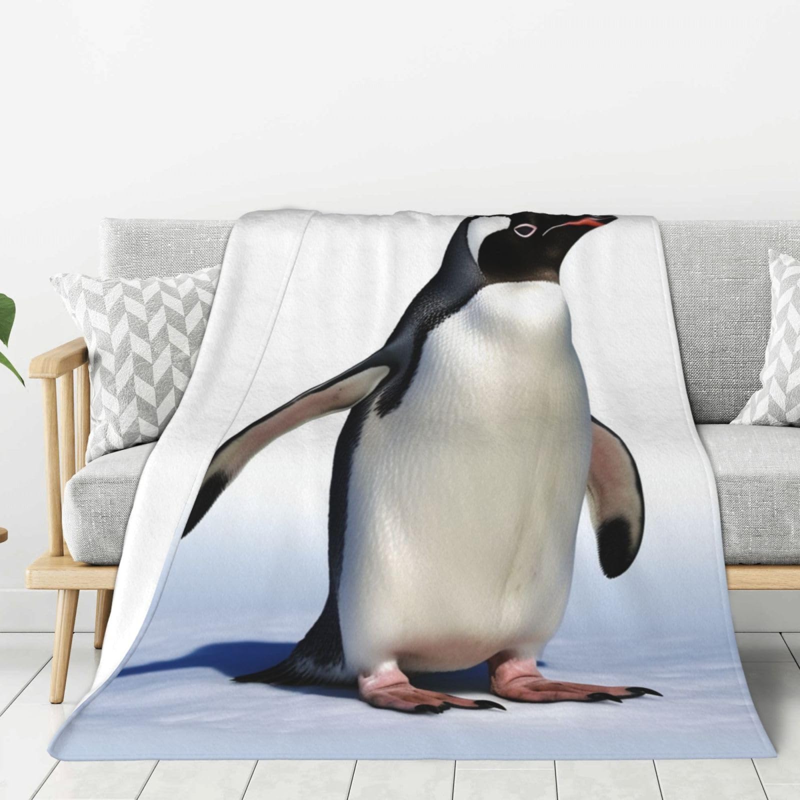 Couverture polaire douce en flanelle supérieure, grand plaid pingouin toutes saisons