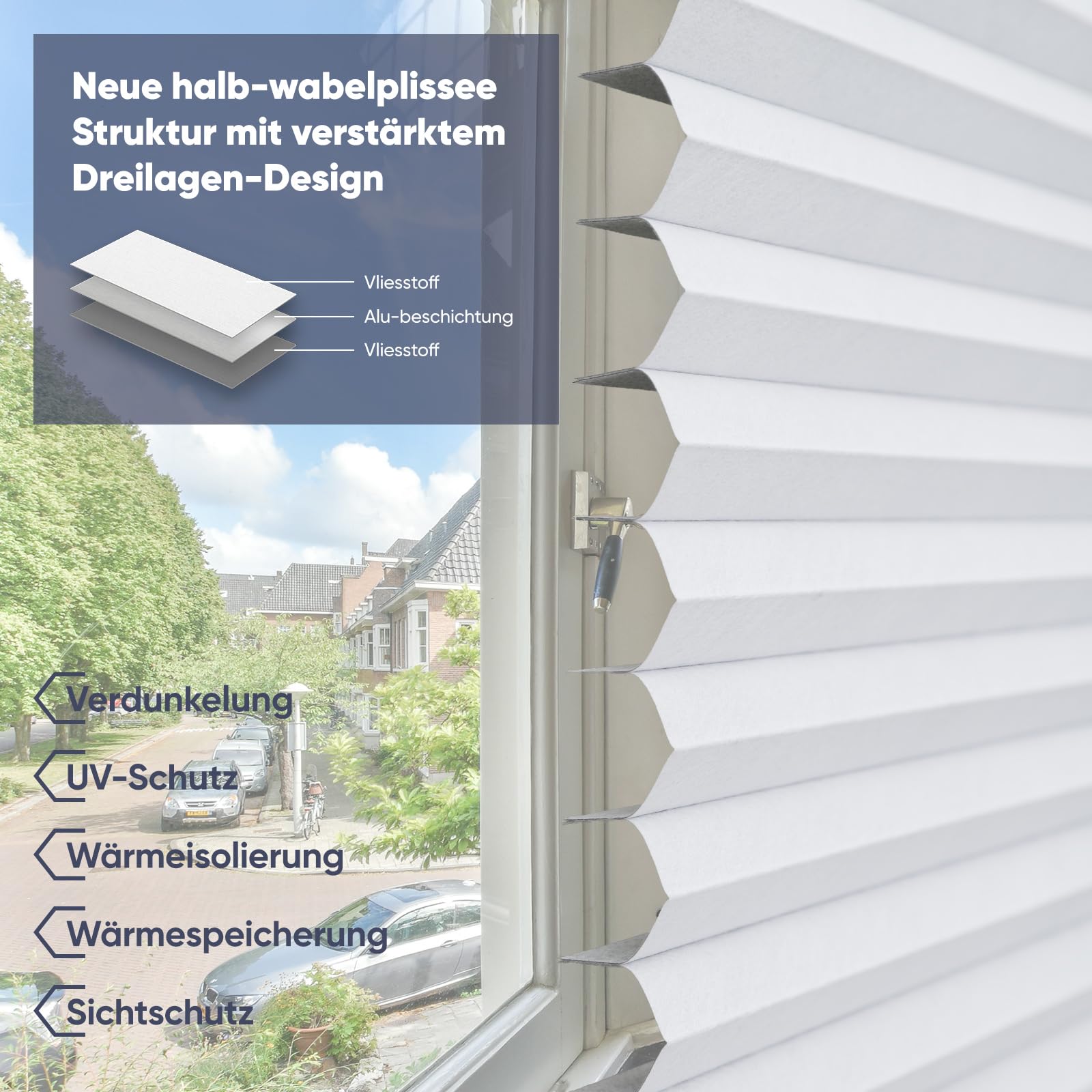 Sekey Plissees für Fenster ohne Bohren Blickdicht Plissee Klemmfix Nahtlos Elegant Halb-Wabenplissee – Bild 2