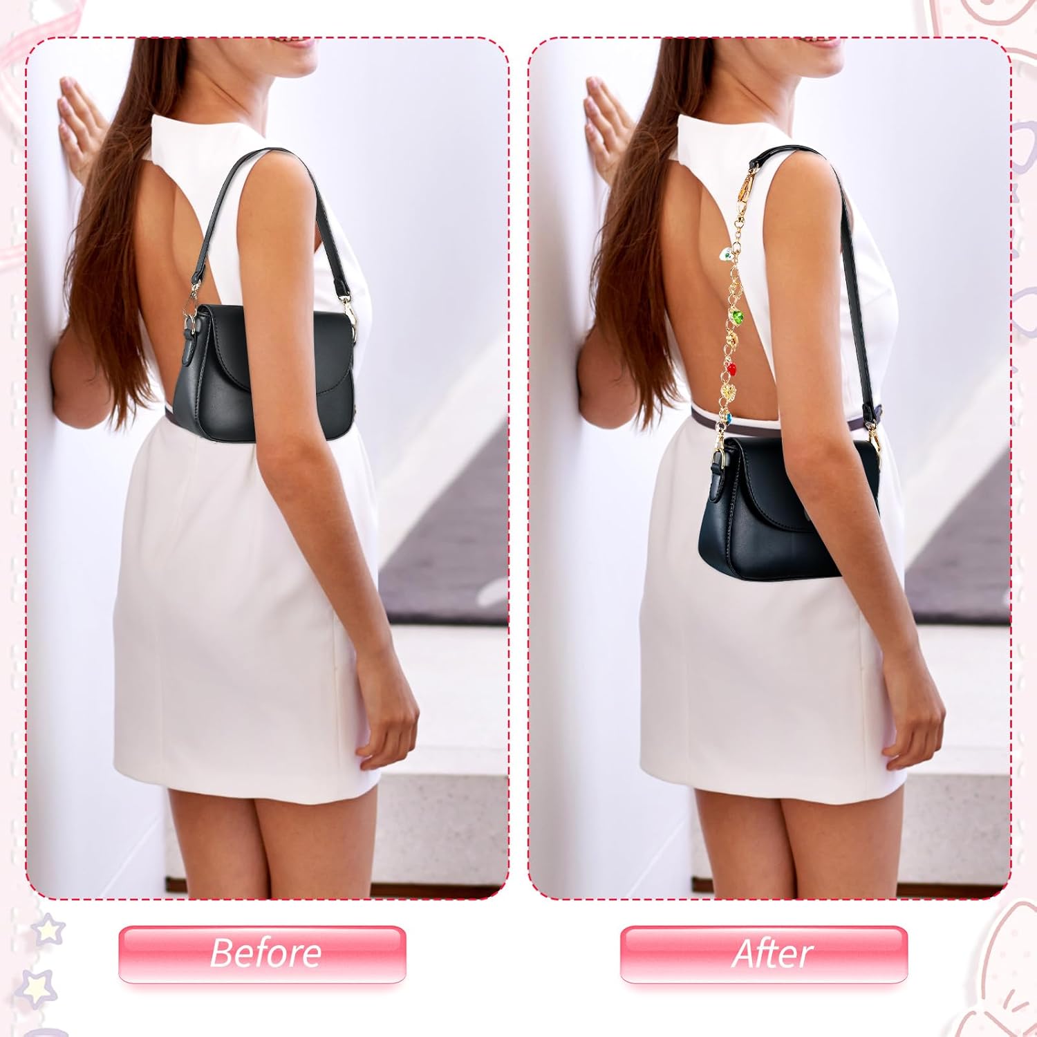 Bag Charms for Handbags with Red Rhinestones, Heart Cherry Keychain Purse Charms, Cute Bag Chain Purse Accessories (Gold) - Image 7