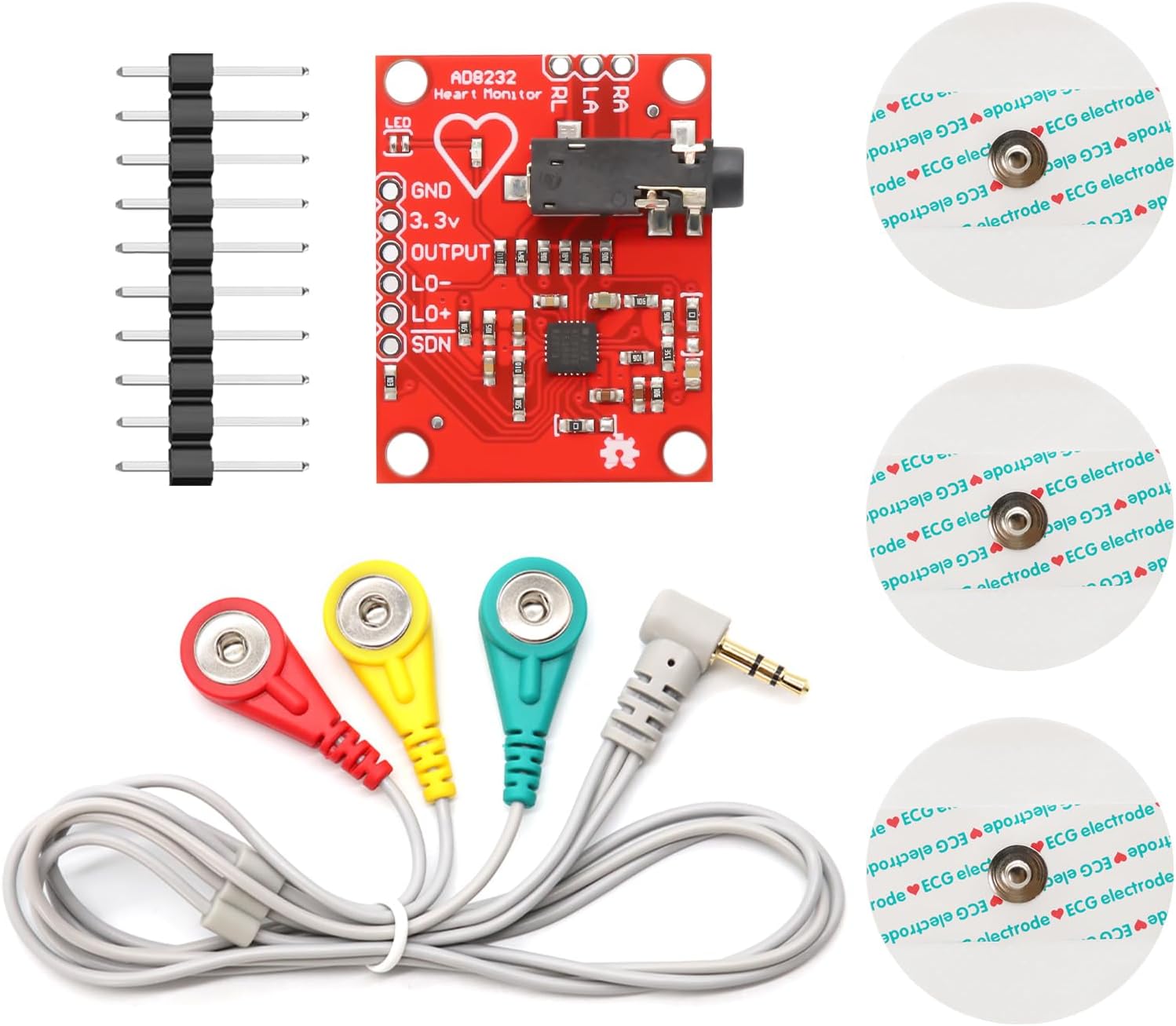 Binghe AD8232 ECG Module Kit - ECG Measuring Pulse Heart Rate Sensor Module - Compatible with Arduino